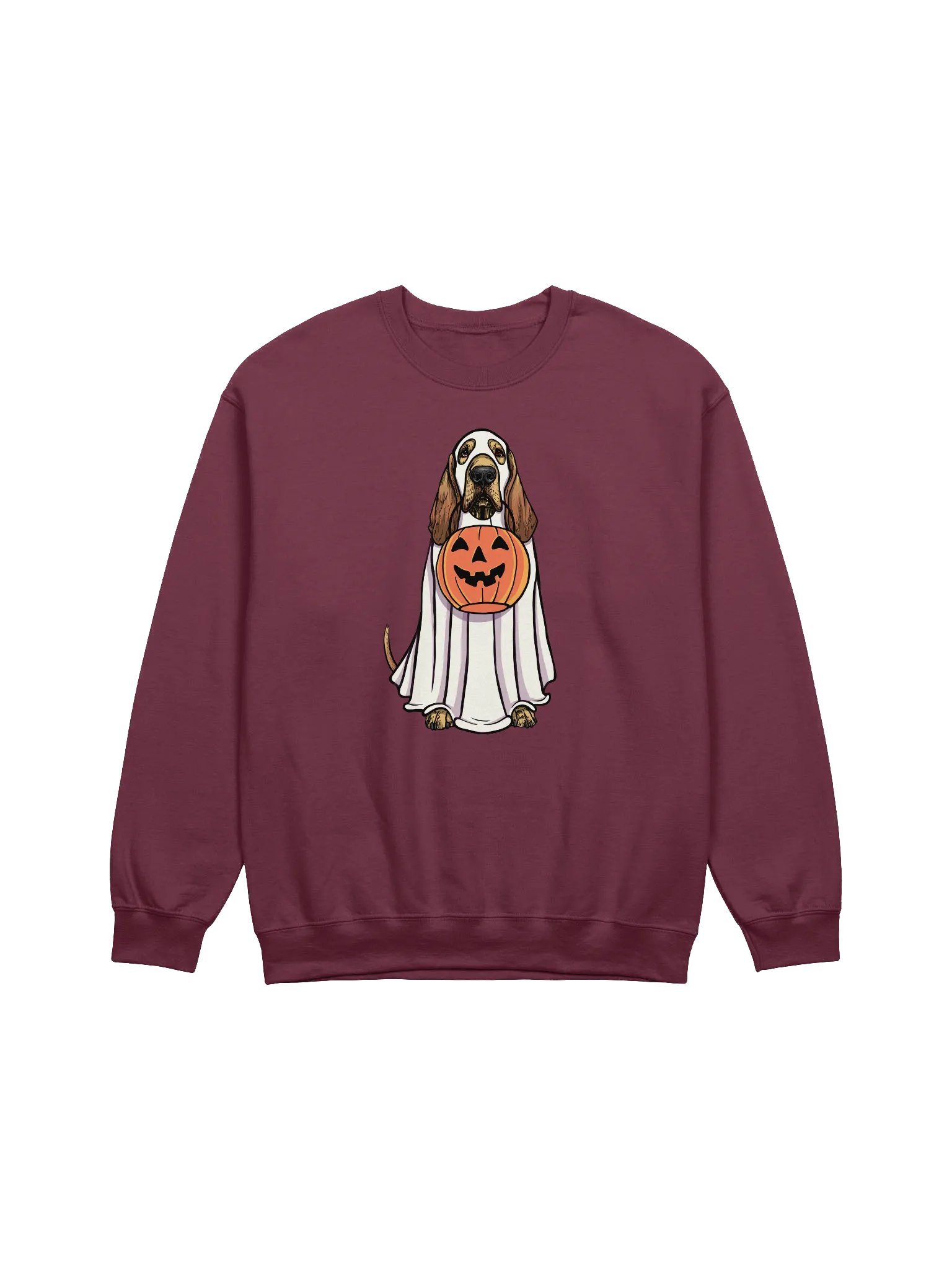 Funny Halloween Bloodhound Sweatshirt | Funny Bloodhound Wearing a Ghost Costume and Holding a Pumpkin Basket product image (1)
