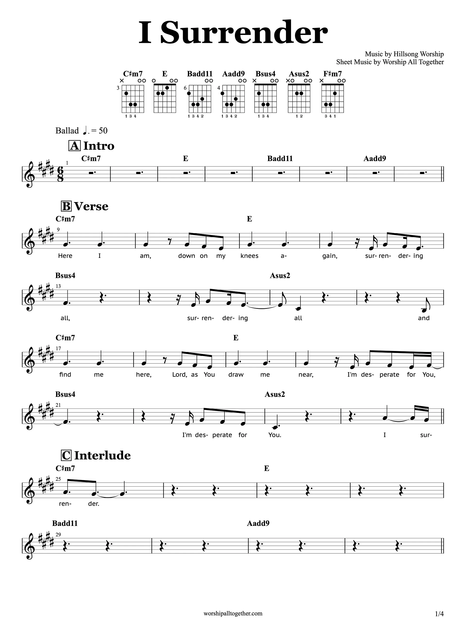 I Surrender - Hillsong Worship | Guitar Chords + Sheet Music Tutorial product image (1)