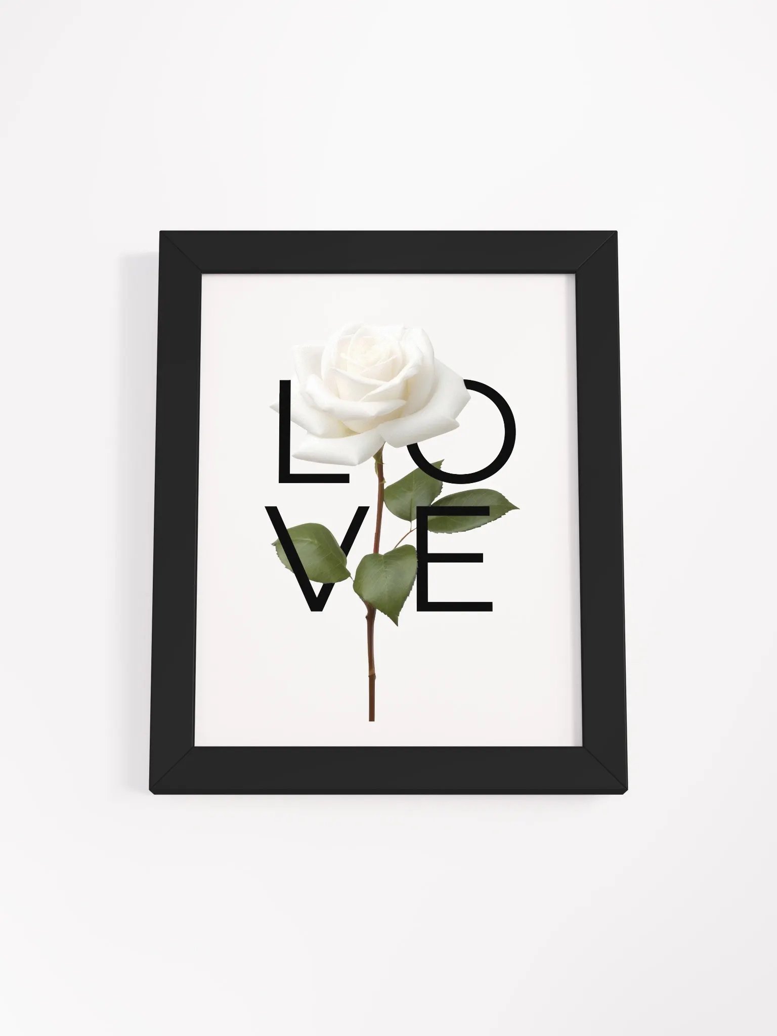 'LOVE' White Rose Framed Matte Poster product image (1)