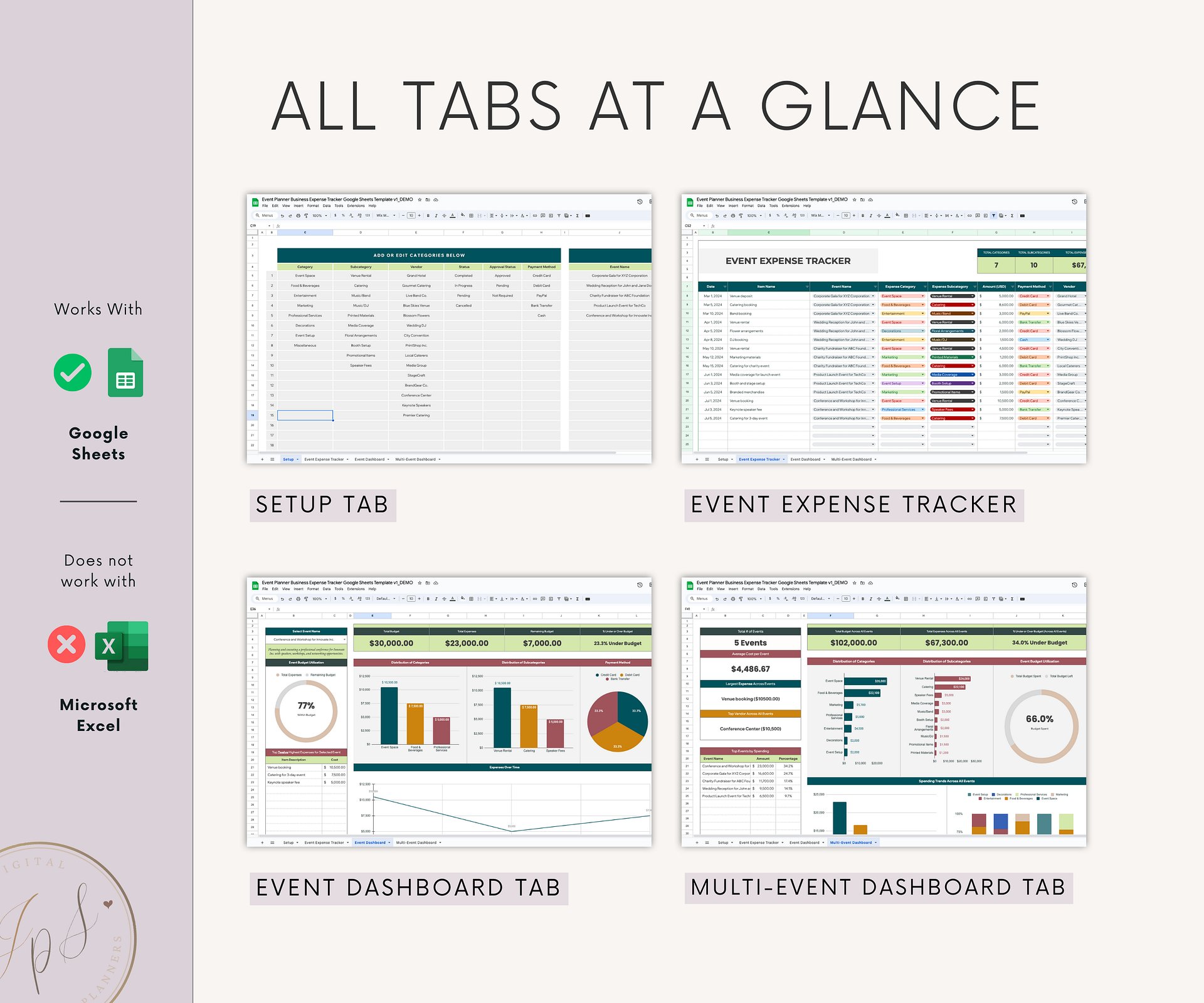 Event Planner Expense Tracker & Dashboard Spreadsheet, Google Sheets Template product image (9)