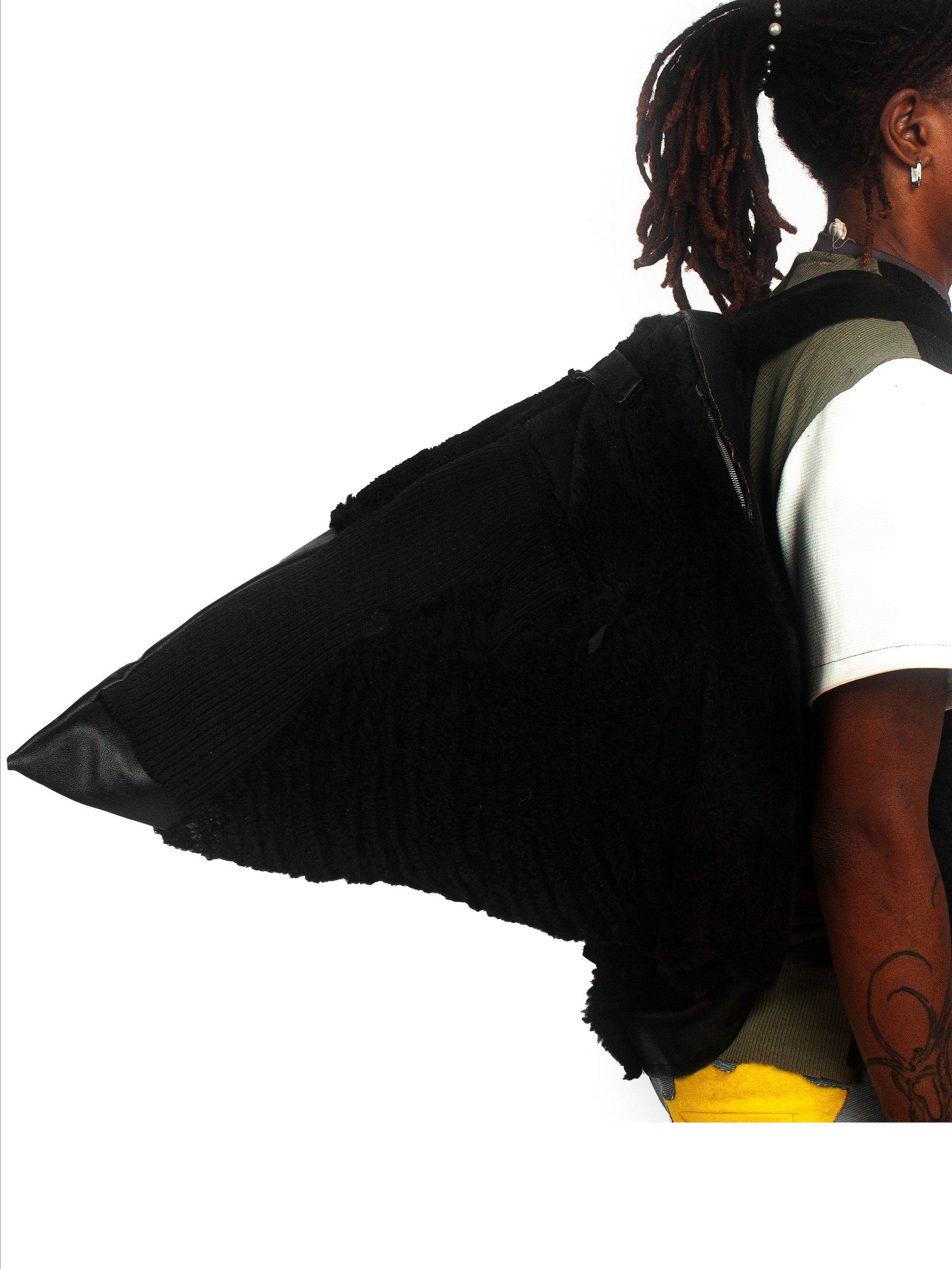 CONE BAG - RIB KNIT PATCHWORK BLACK product image (1)