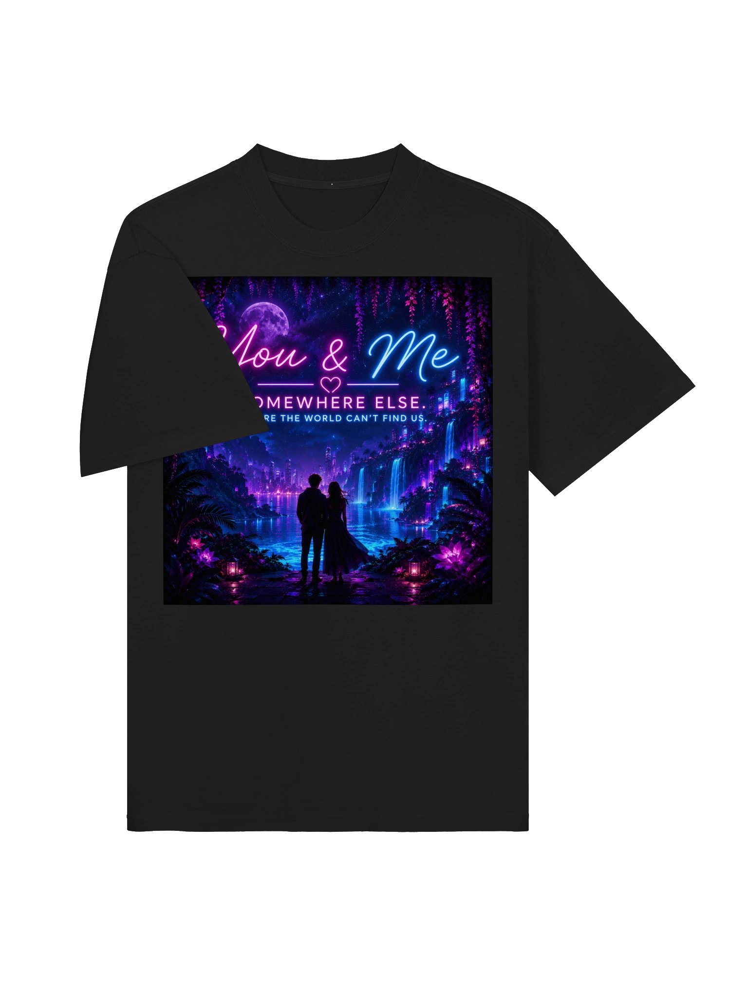 You & Me Against the World Neon Cyberpunk Love Poster, Romantic Couple Fantasy Wall Art product image (4)