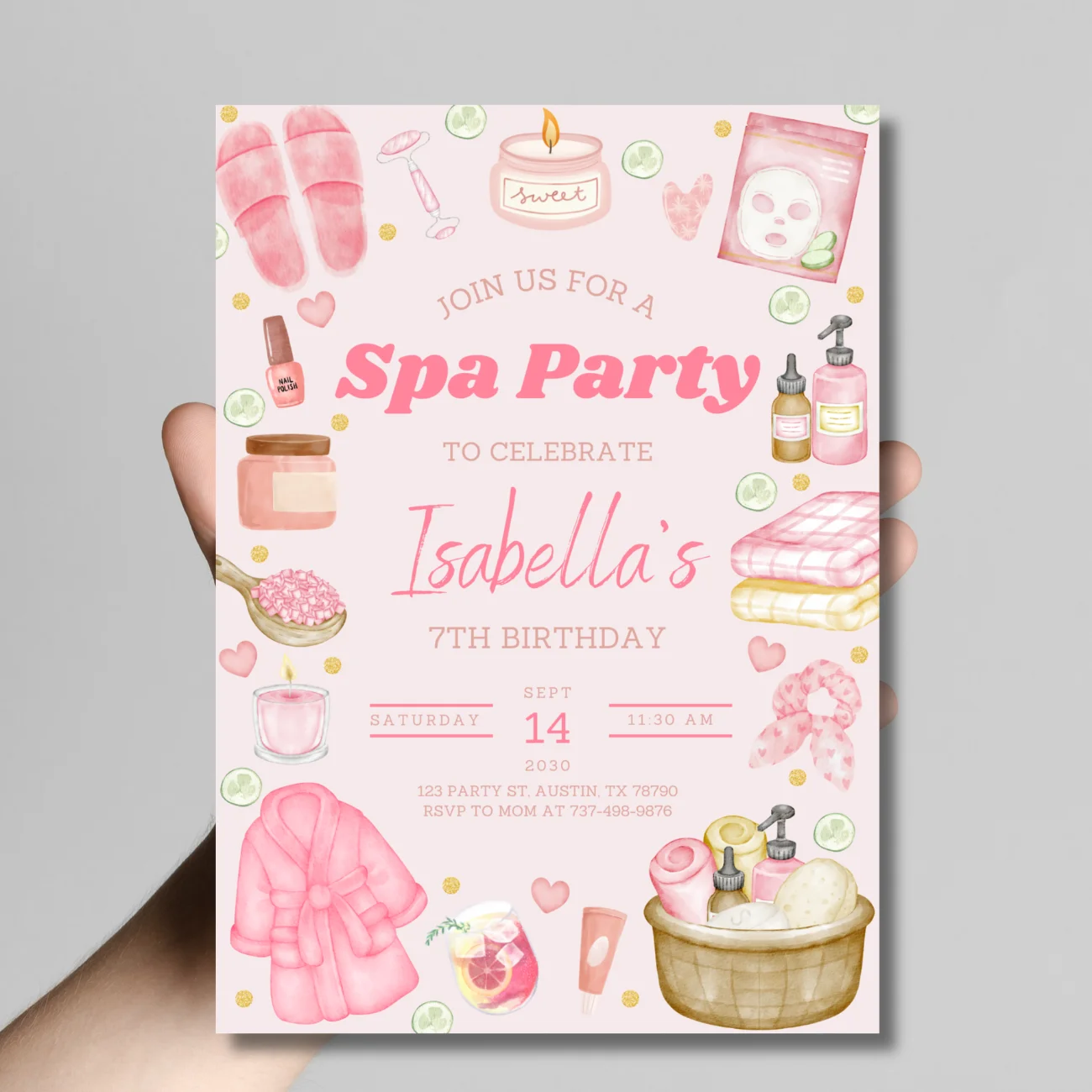 Spa Party Birthday Invitation | Pamper Party Invite | Spa Day | Glam Birthday | Any Age | Printable Digital Download product image (4)