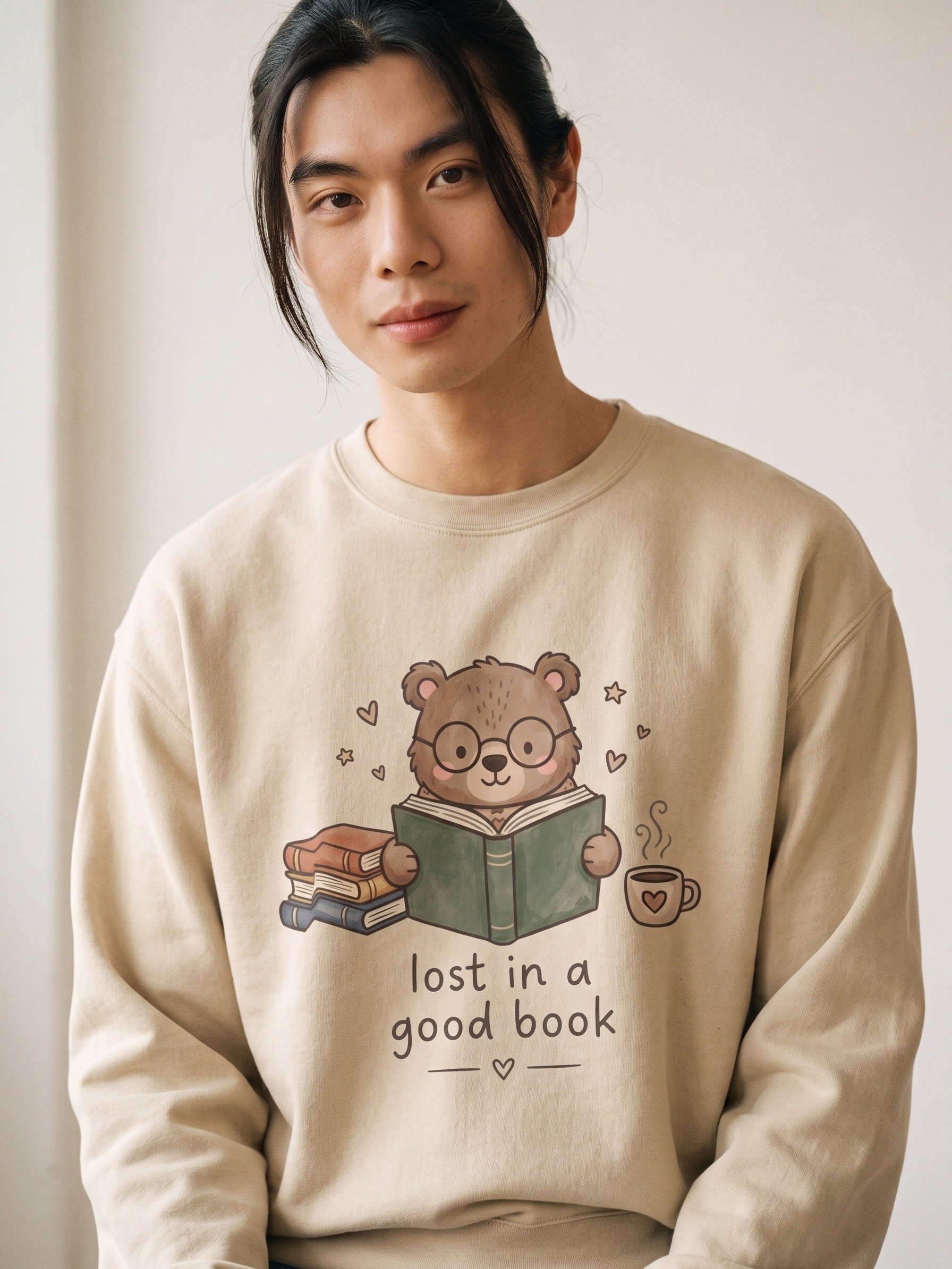Lost in a Good Book Sweatshirt, Cute Bear Book Lover Gift product image (3)