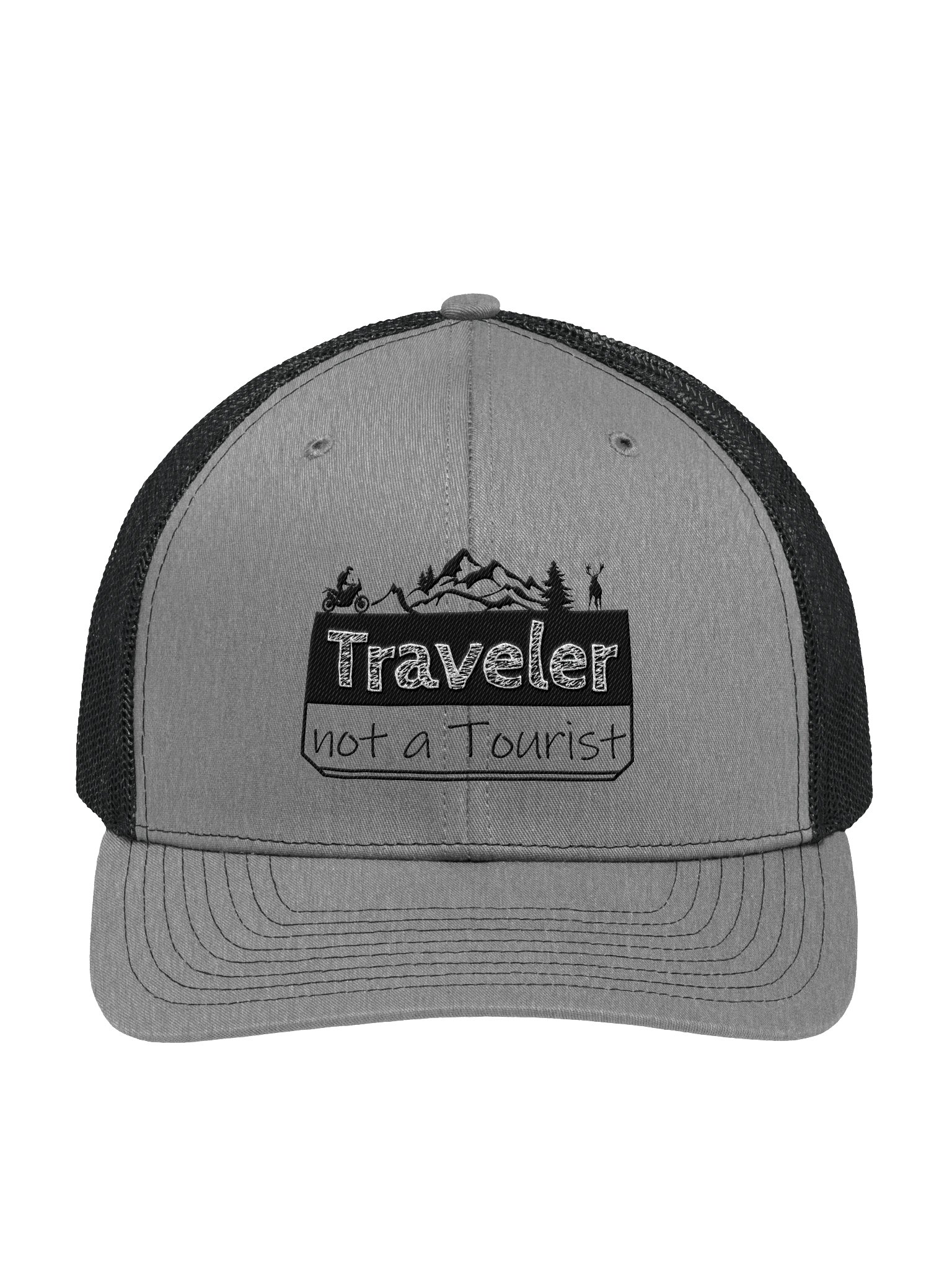 Traveler not a Tourist | Adventure Motorcycle Trucker Hat Embroidered product image (1)
