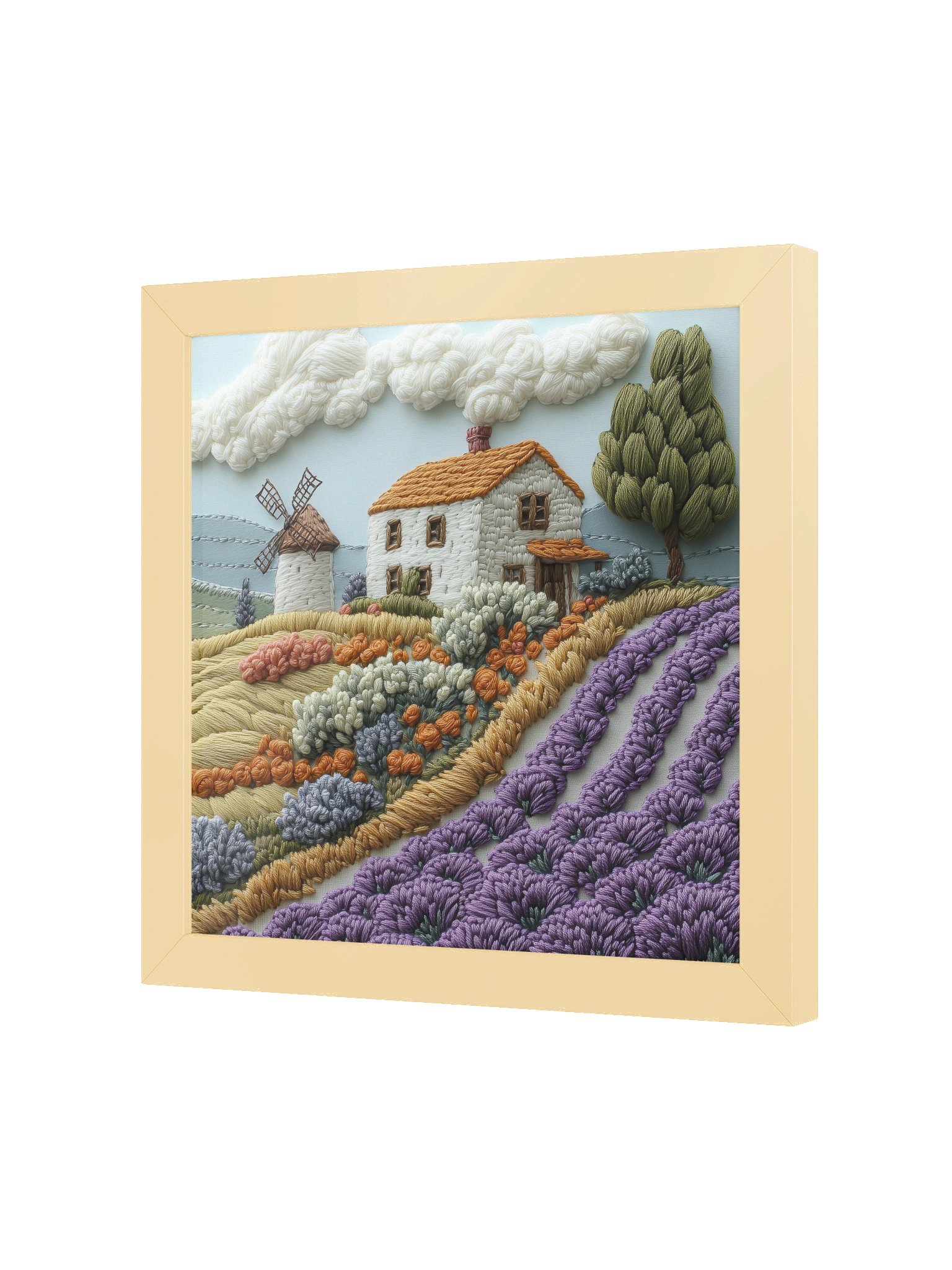 A Sweet Rural Escape | Embroidery-Style Wall Art — Framed Print product image (2)