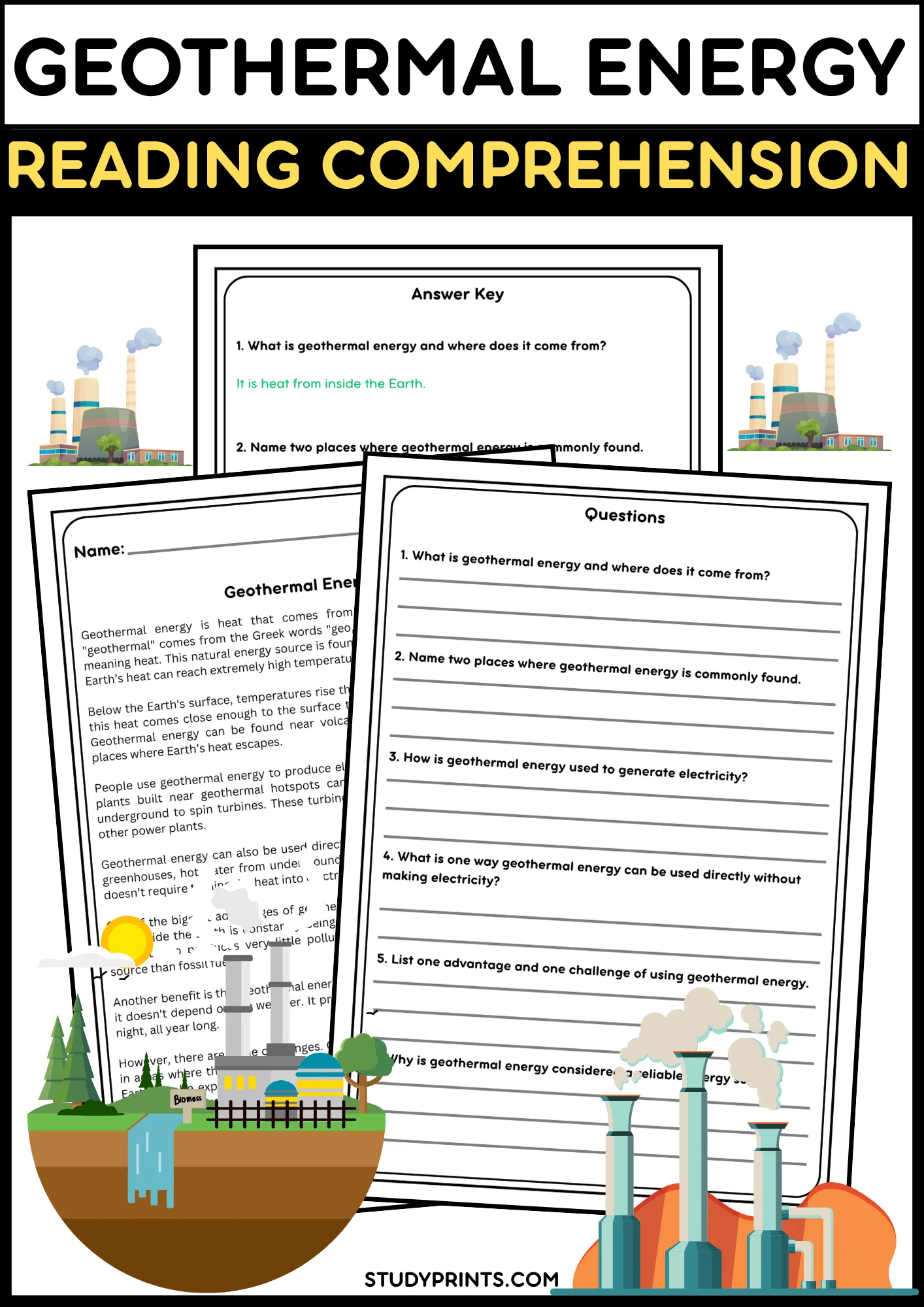 Geothermal Energy Reading Passage with Questions and Answer Key product image (1)