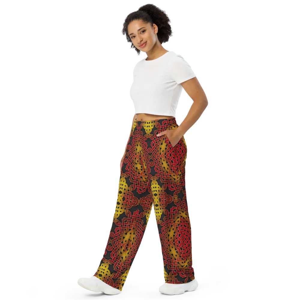 Orange and Gold Celtic Knot Kaleidoscope Wideleg Pants product image (7)