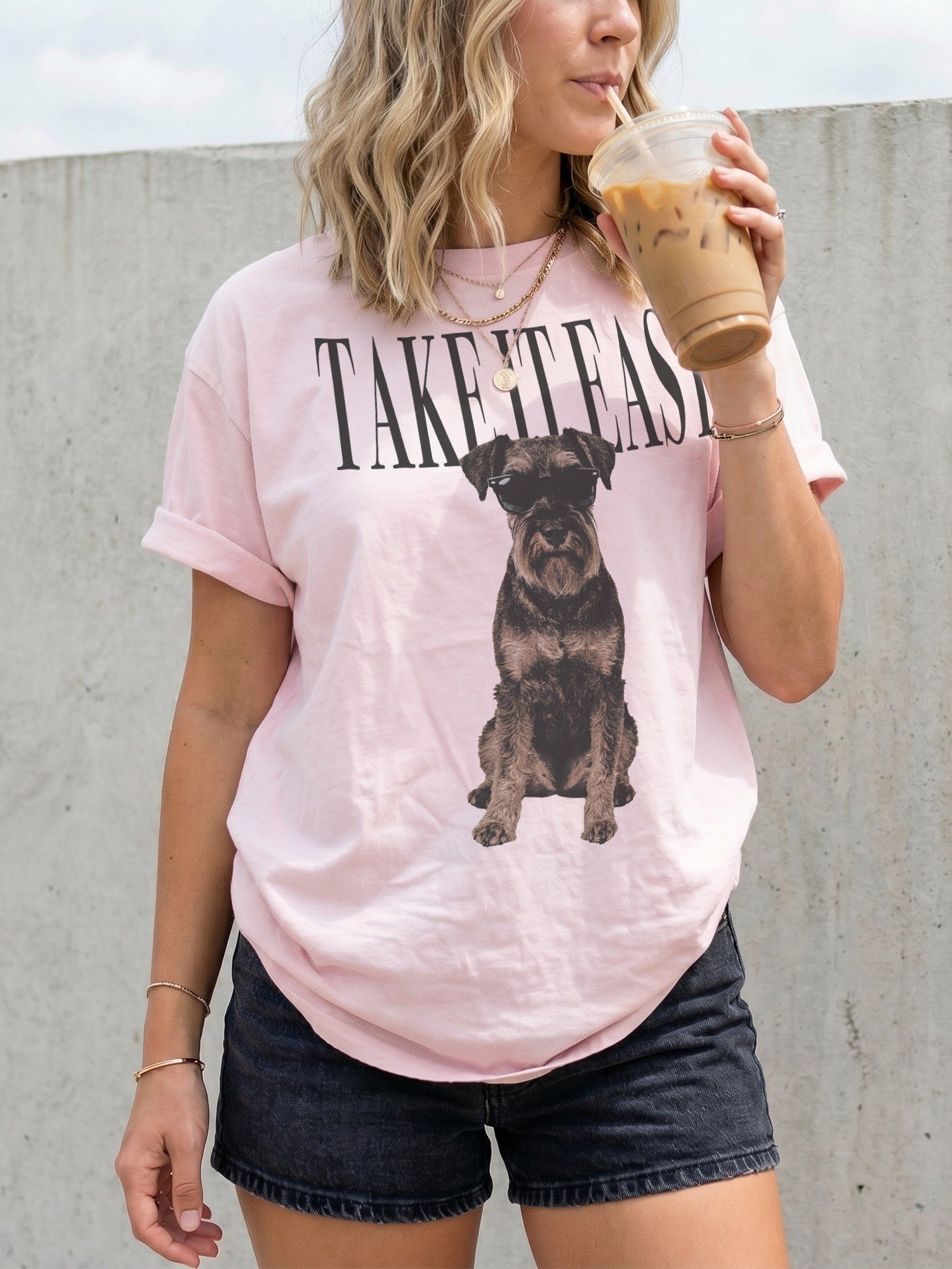 Take It Easy '90s Pop Vintage-Style T-Shirt for Standard Schnauzer(Liver & Tan) Owner product image (2)
