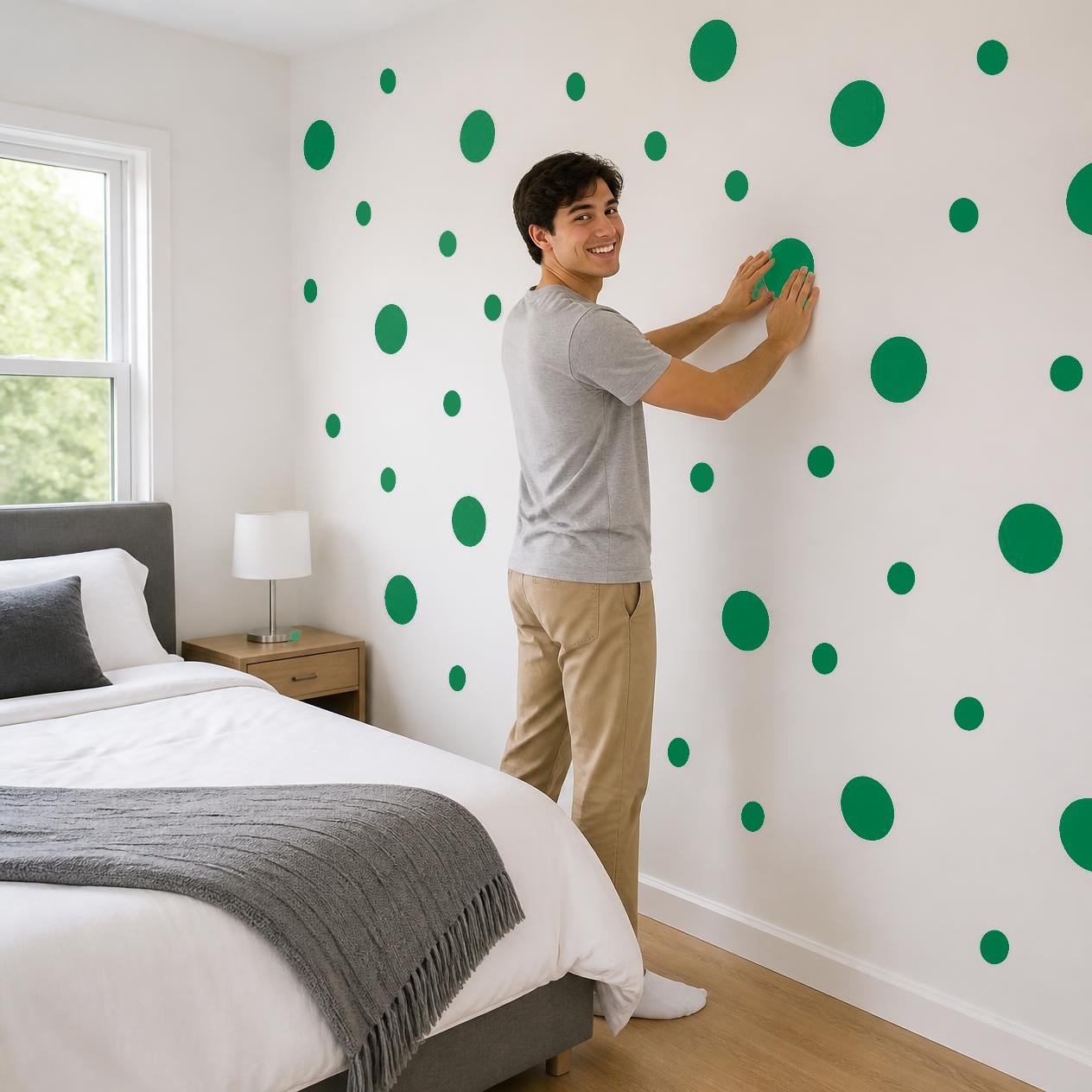 Green Polka Dot Wall Decals, 2" and 4" Vinyl Circle Stickers, Removable Dot Decals for Nursery, Kids Room, Playroom product image (4)