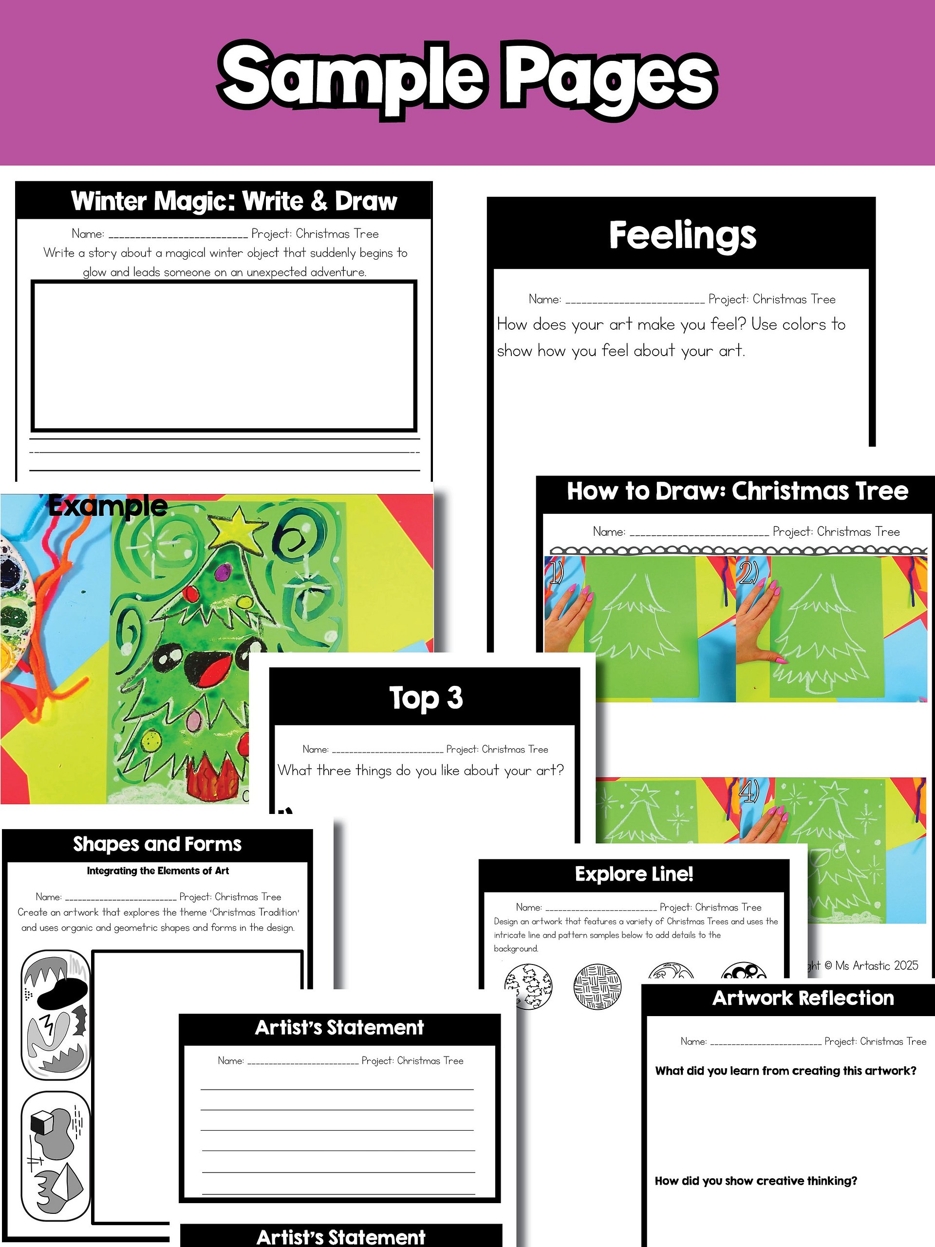 Christmas Art Lesson Christmas Tree Art Project Holiday Art Activity Craft product image (9)