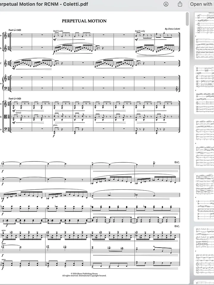 Perpetual Motion (for flute, clarinet, trumpet, marimba, violin, viola and cello) product image (1)