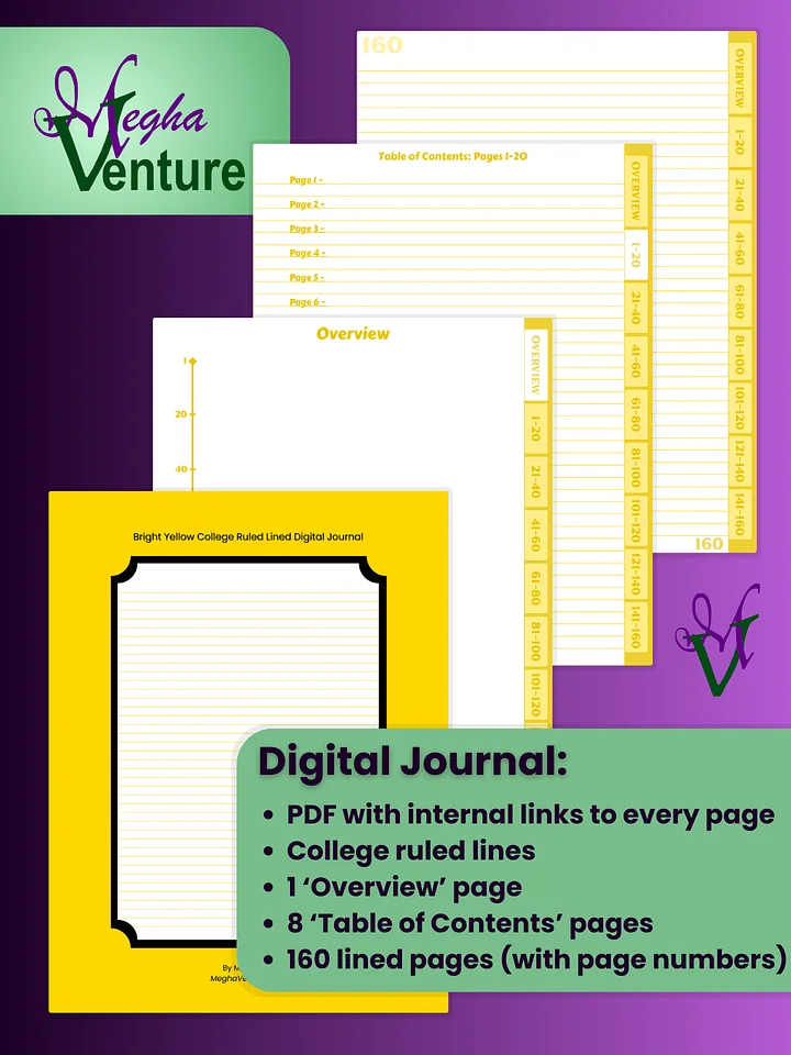 Bright Yellow College Ruled Lined Digital Journal product image (1)