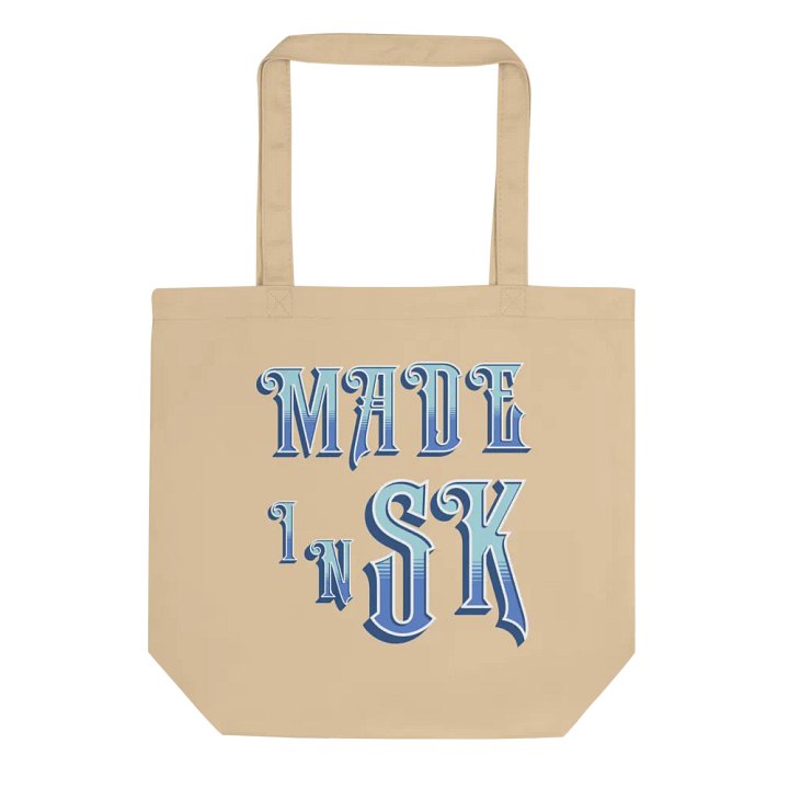 Made In SK Saskatoon Saskatchewan Blue Typography Eco Tote Bag product image (1)