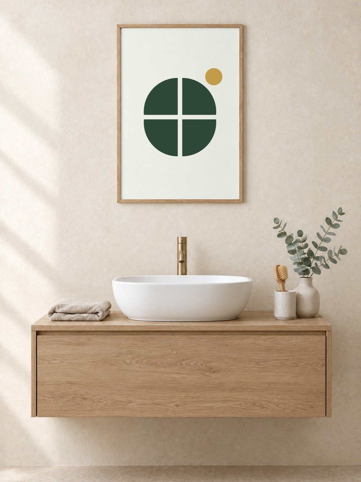 Green Mid Century Circle Print | Modern Bathroom Wall Art product image (1)
