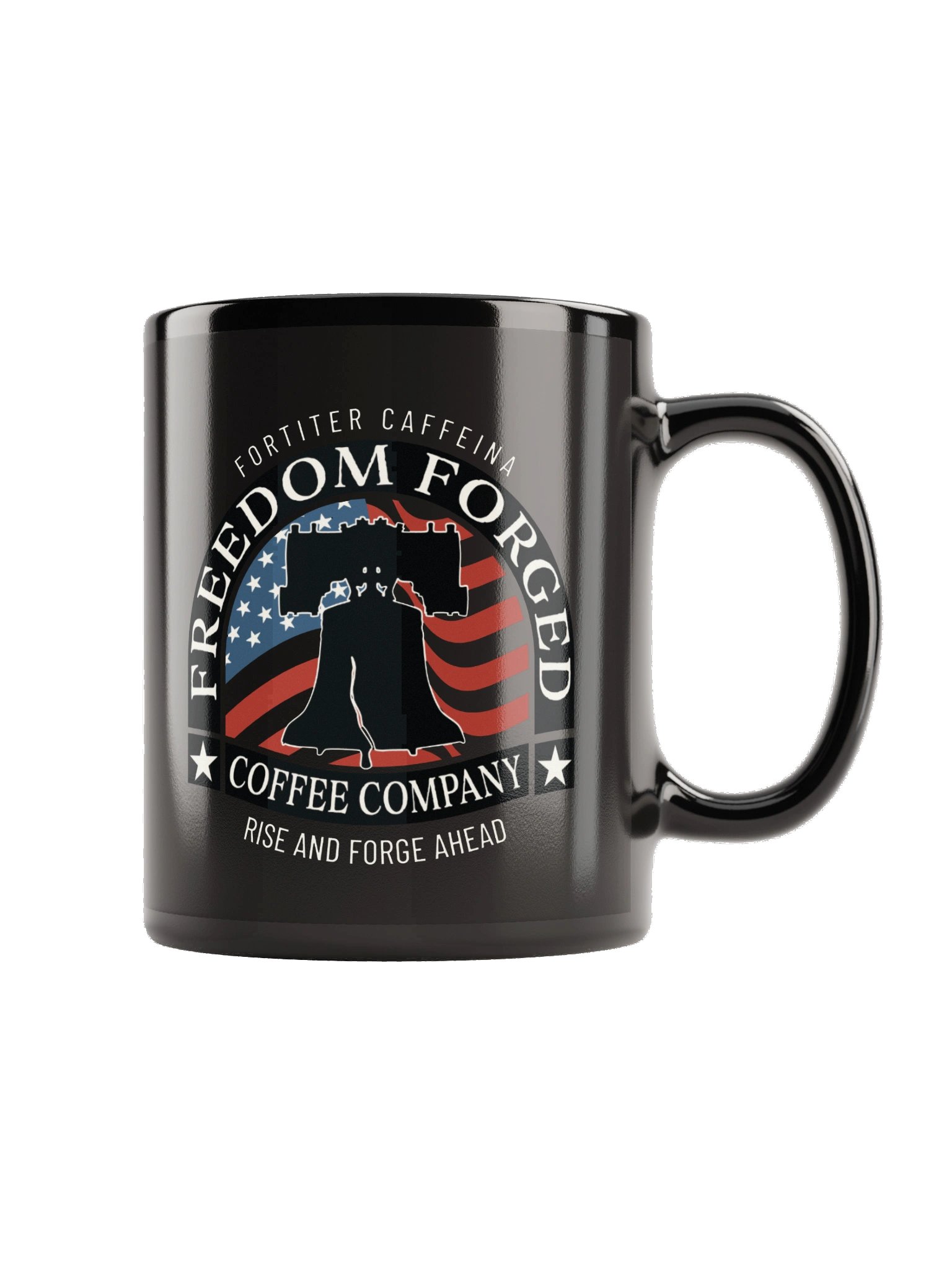 Freedom Forged Coffee Company Mug, Black Glossy. Liberty Bell Logo product image (5)
