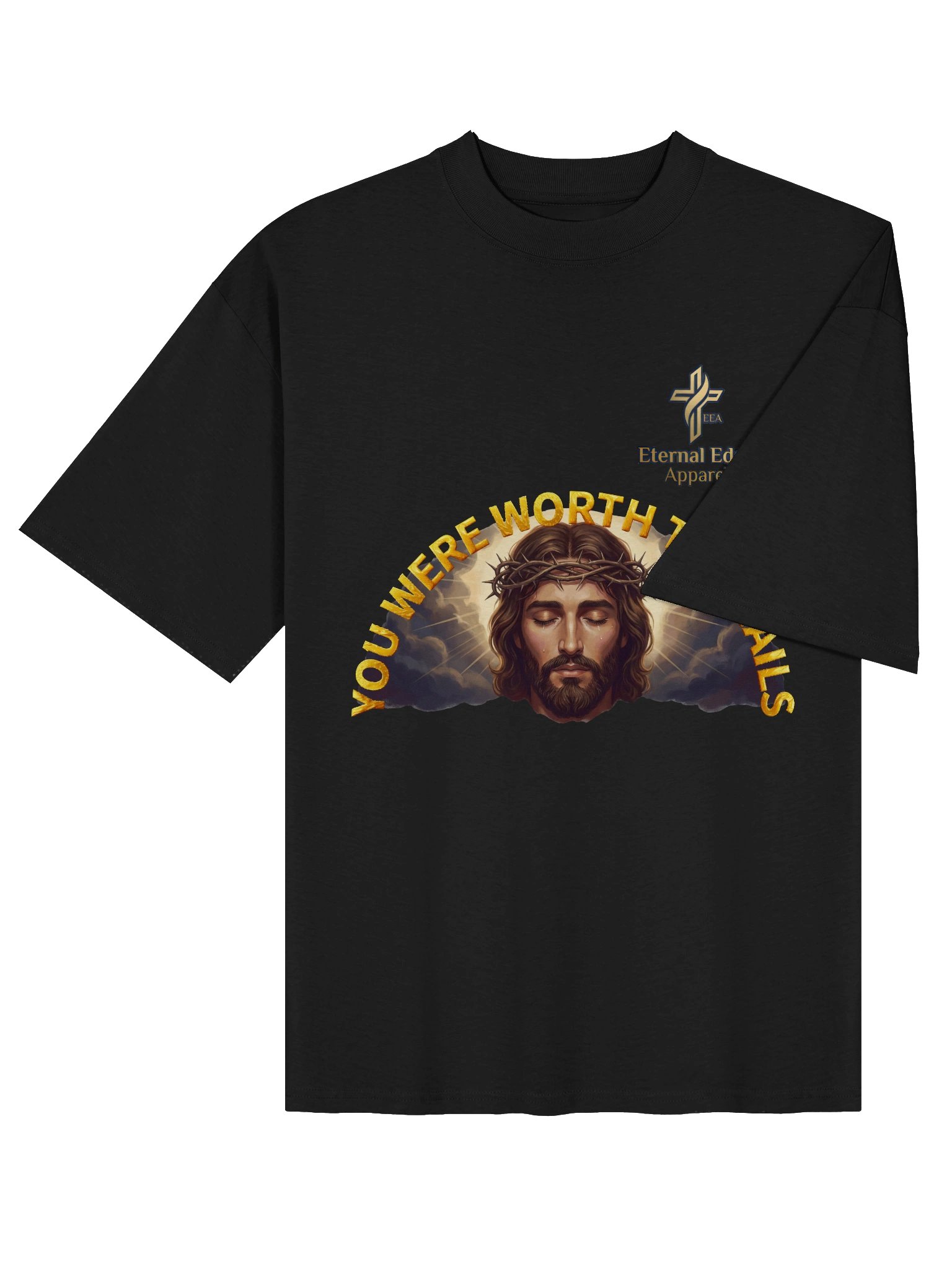 Wear His love — the Worth The Nails Christian t-shirt in 100% organic heavyweight cotton with an oversized fit. Shop Eternal Edge Apparel now. product image (16)