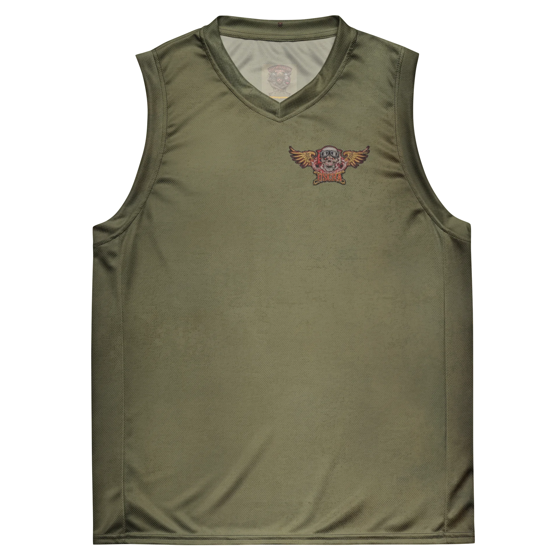 Distressed U.S. Cavalry Riders Skull Basketball Jersey OD Green product image (2)