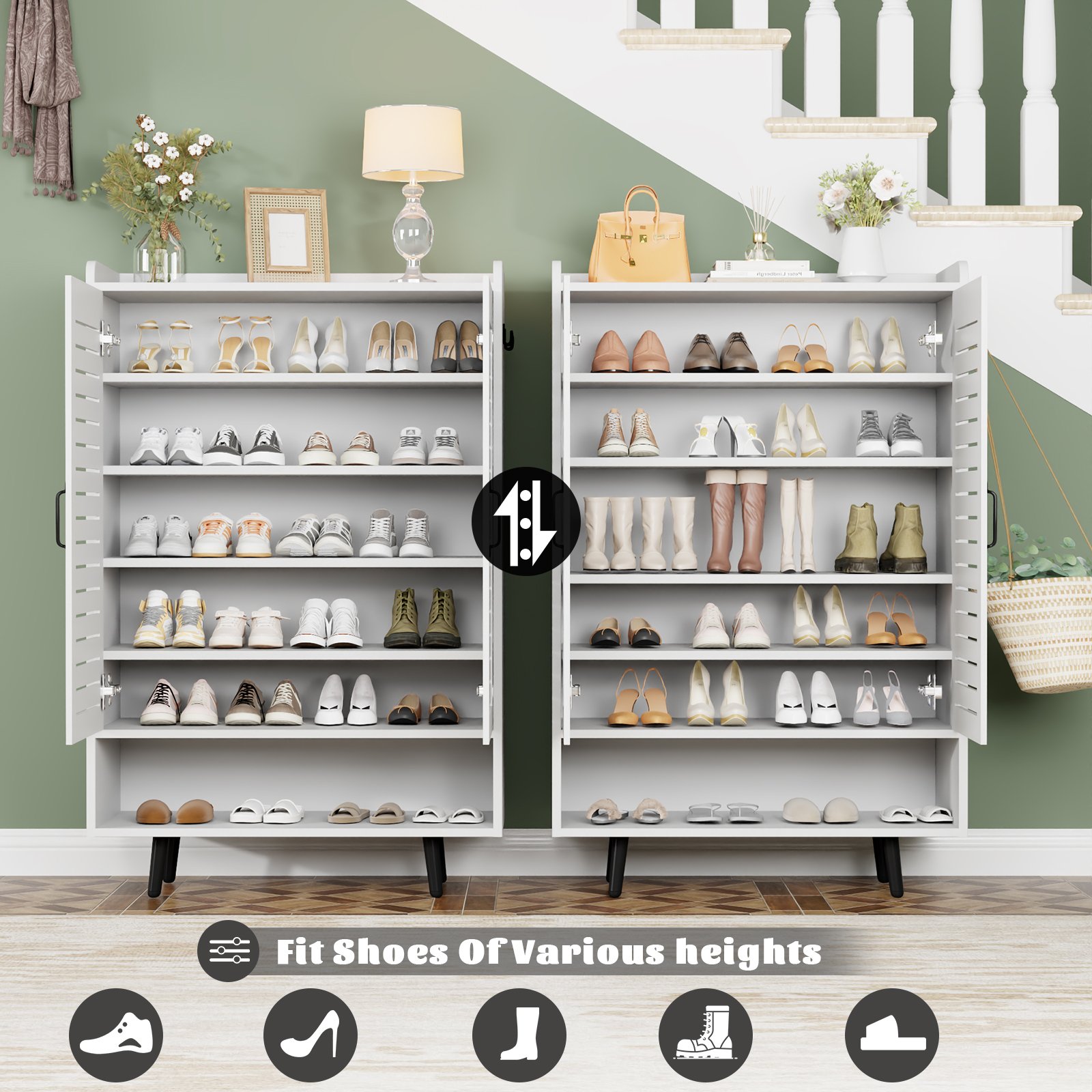 7 Tier Shoe Cabinet with Doors Shoe Storage Cabinet with Adjustable Shelves,50" Large Wooden Shoe Cabinet Storage for Closet, Shoe Organizer for Entryway, Hallway, White product image (2)