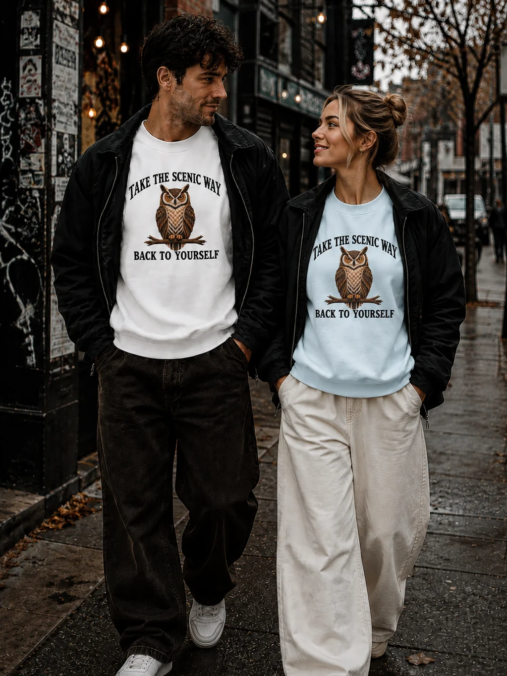 Take the Scenic Way Owl Sweatshirt | Vintage Faux Embroidery Cotton Heritage Crewneck product image (26)