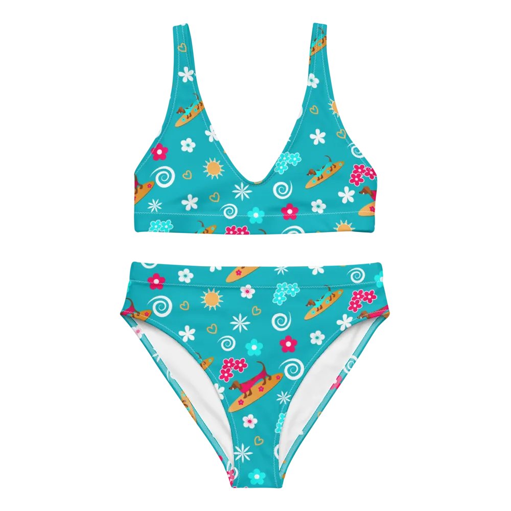 Surfing Dachshund Pattern High Waisted Bikini product image (3)