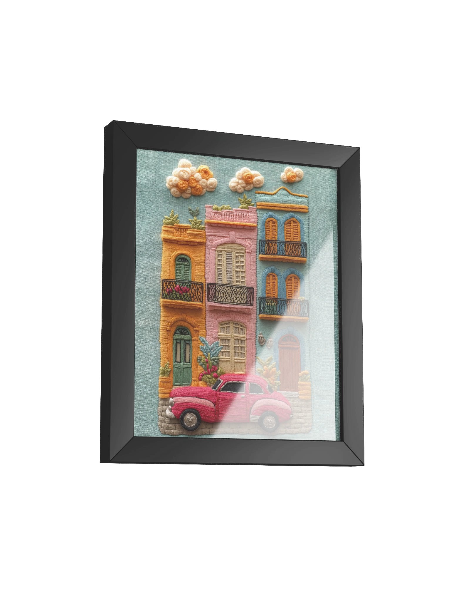 Colorful Streets of Cuba | Embroidery-Style Wall Art — Framed Print product image (2)