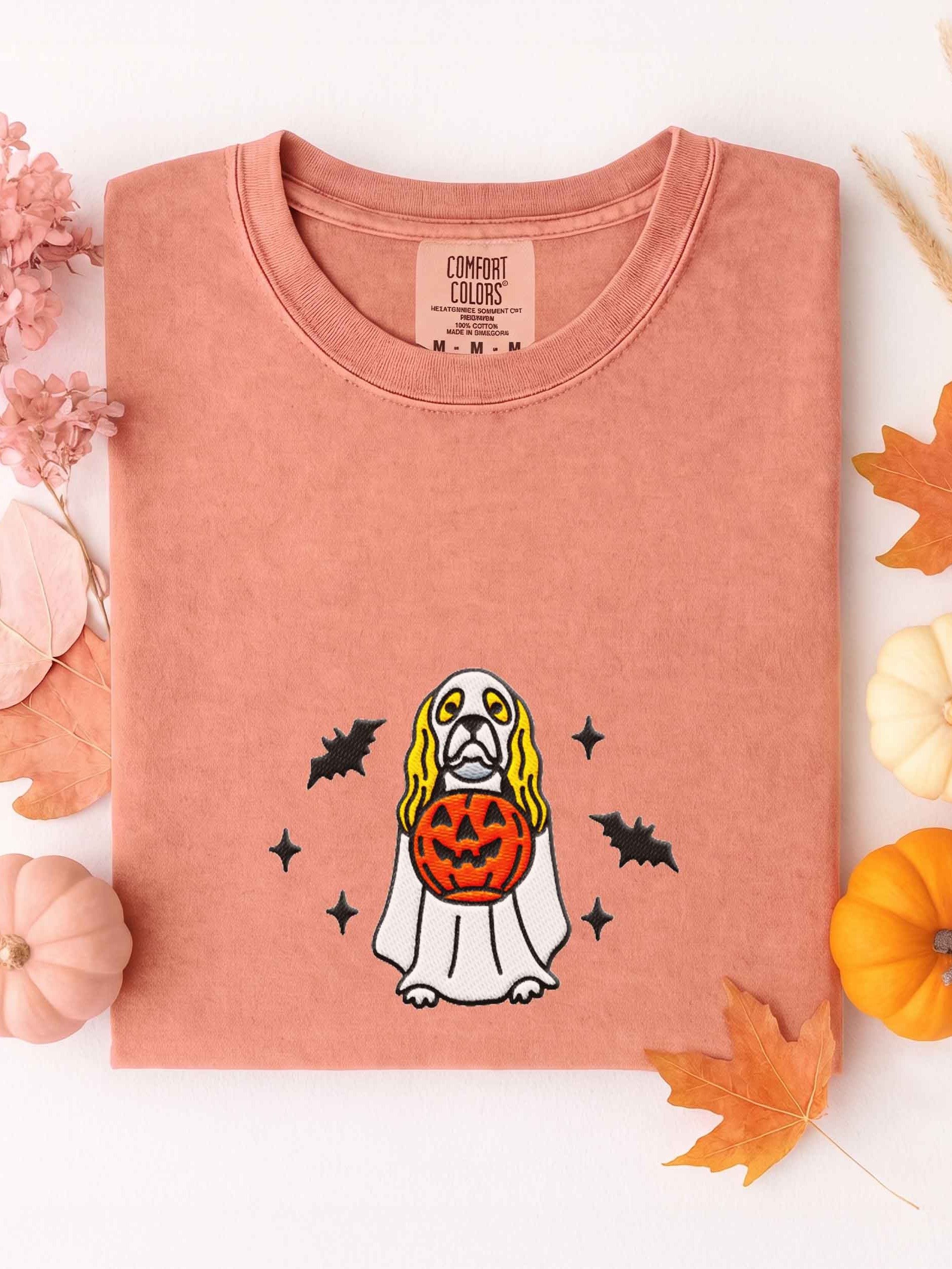 Halloween American Cocker Spaniel(Parti, Lemon & White) Embroidered T-Shirt product image (1)