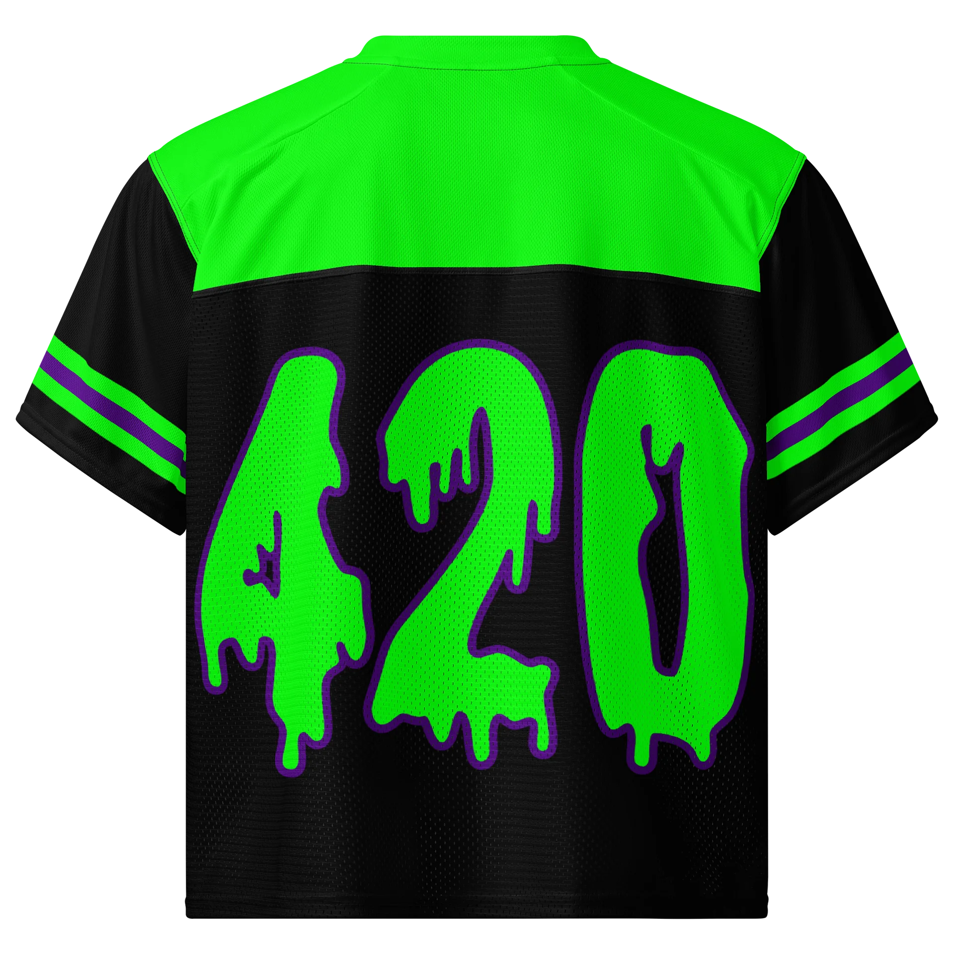 420 Cannabis Boxy Football Jersey, Goth Rave Shirt, Black Neon Green Weed EDM Wear, Stoner Music Festival Fashion, Alternative Raver Top product image (1)