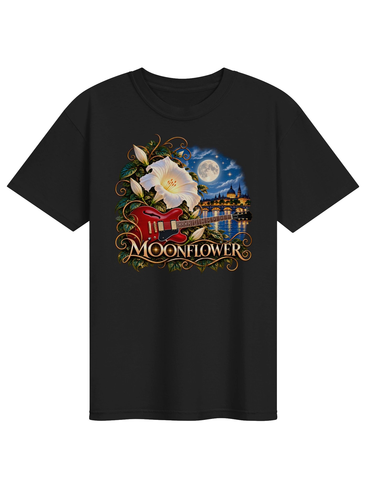 Moonflower – Guitar & Moonlight Art T-Shirt by Elixir AJ product image (1)