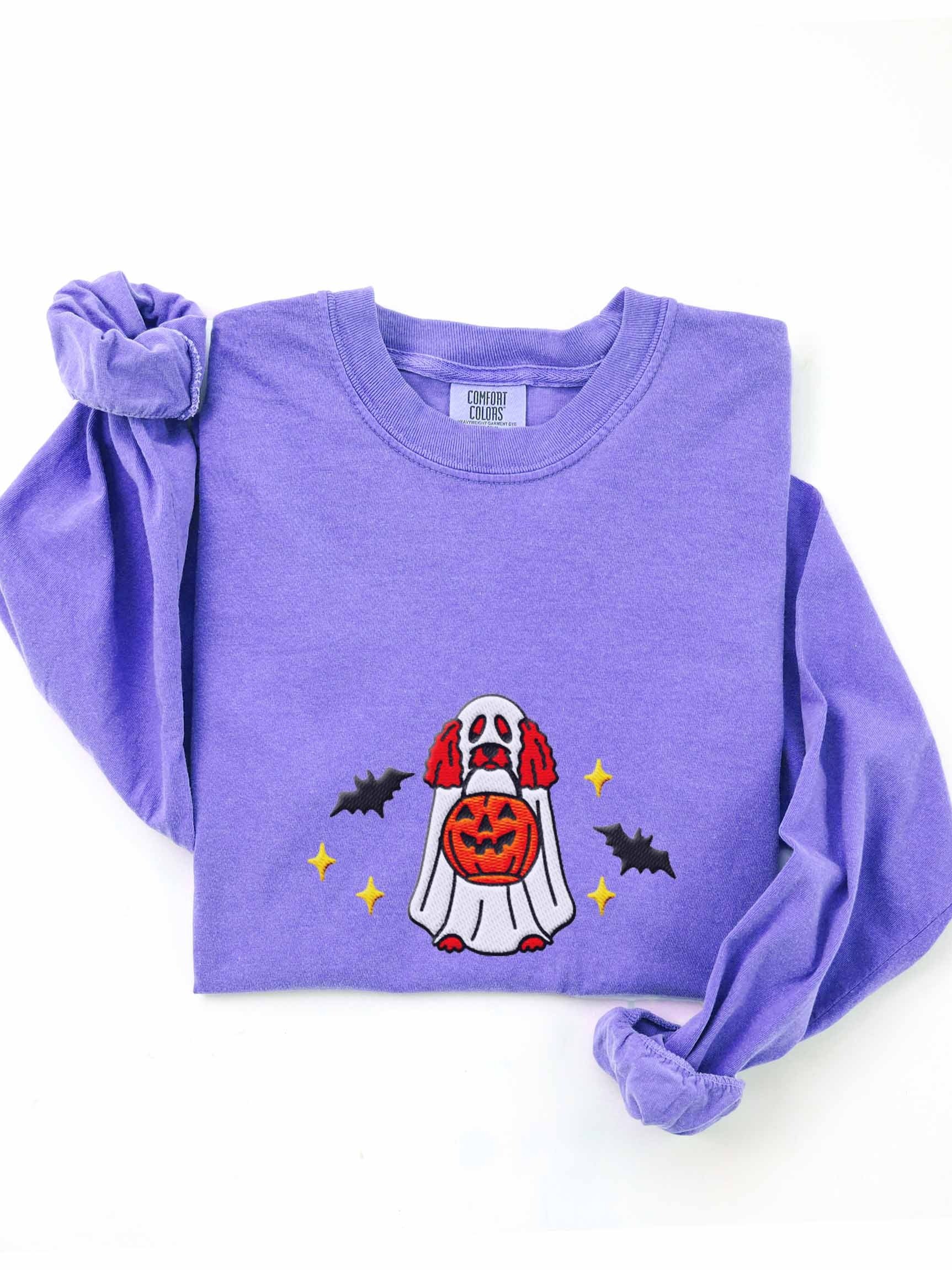 Halloween Miniature Poodle(Red) Embroidered Long-Sleeve T-Shirt product image (1)