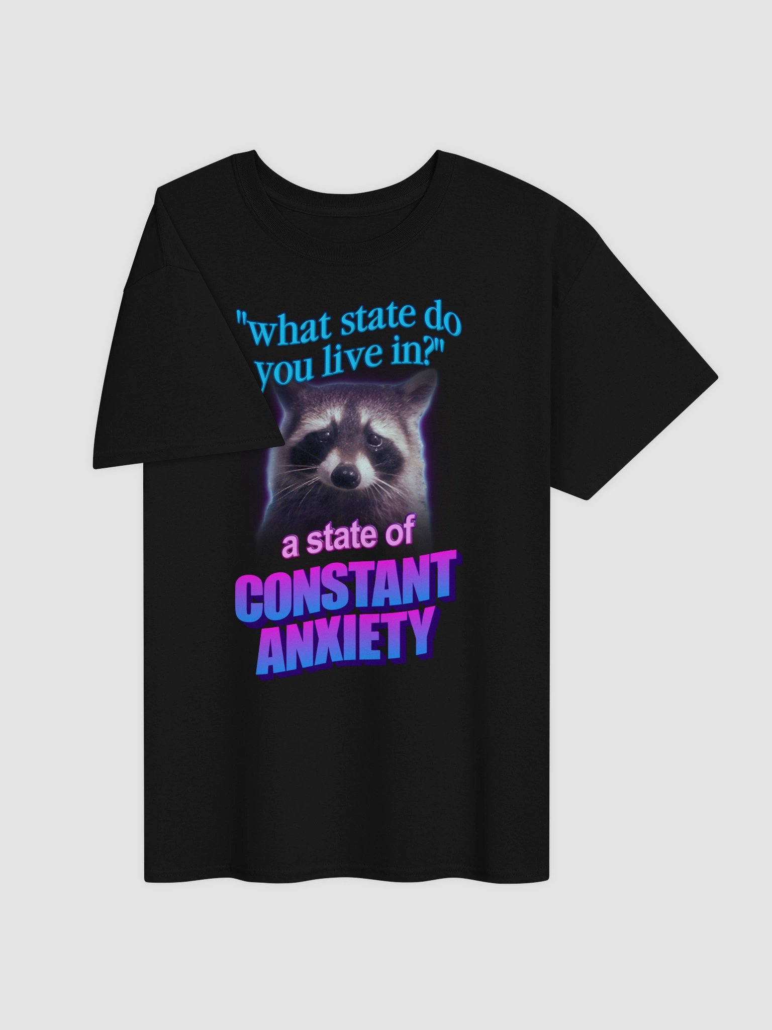 What state do you live in? A state of constant anxiety raccoon T-shirt product image (6)