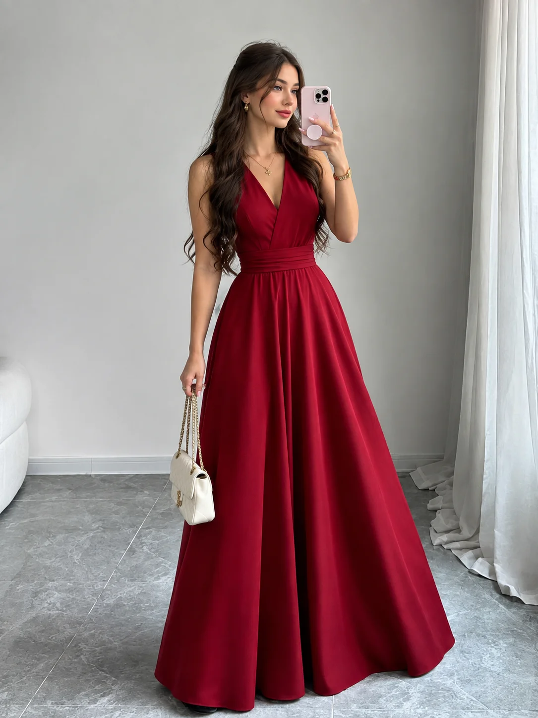Elenzga Adlest New Vintage Spring/Summer French Style Elegant Fashionable Vacation Design Criss-Cross V-Neck Slimming Tall-Looking Brightening A-Line Maxi Dress Casual Daily product image (1)