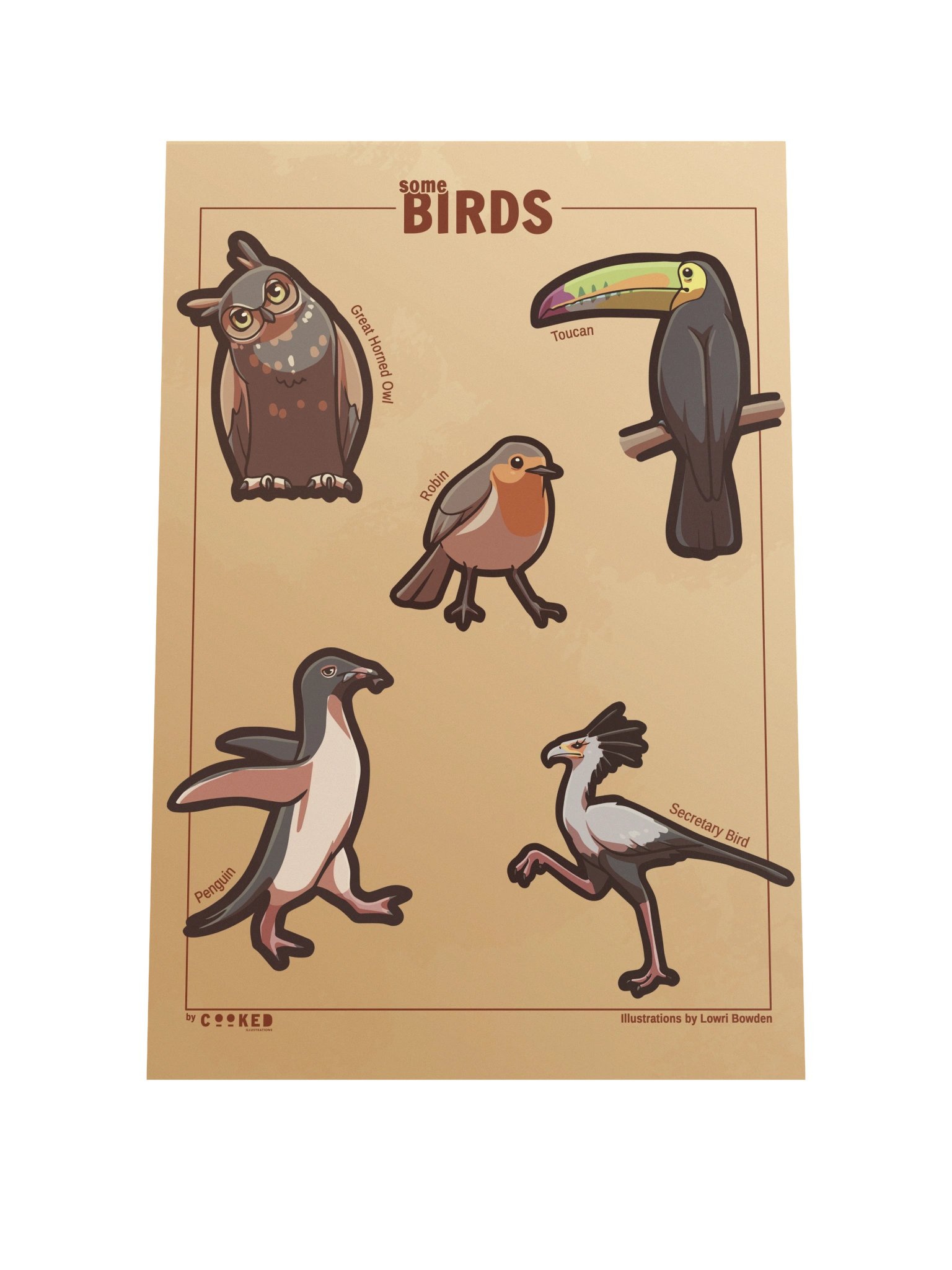 Cute Birds Poster - 5 Illustrated Birds - Original Illustrated Poster product image (3)