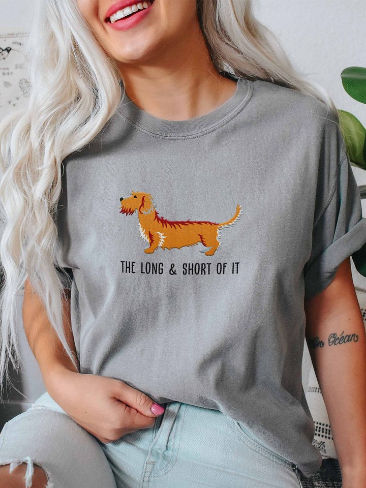 The Long & Short of It T-Shirt(Embroidered) of a Wirehaired Dachshund(Tan) product image (2)