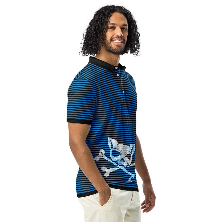 Blue Blaque and White Stripped Kat Skull Polo product image (1)