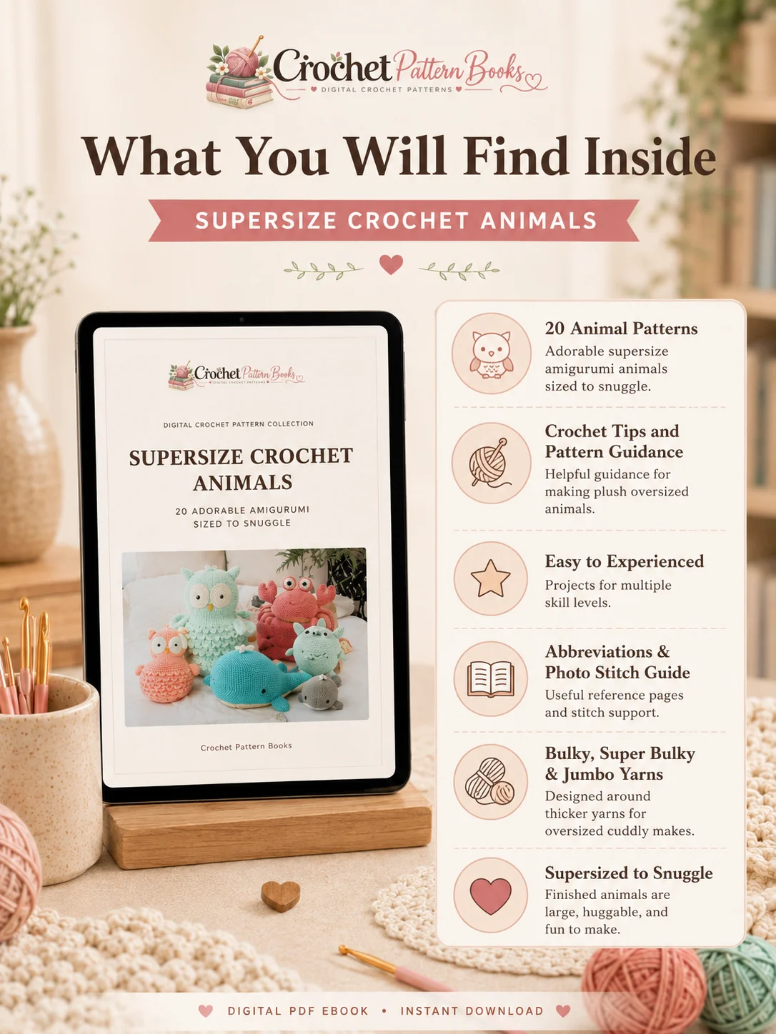 Supersize Crochet Animals 20 Adorable Amigurumi Crochet Patterns Sized to Snuggle product image (2)