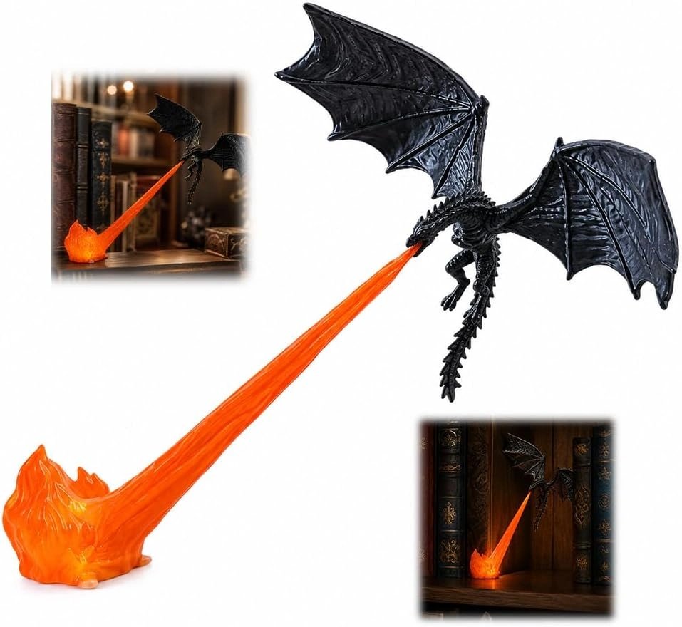 Dragon Bookshelf Nook Light, 3D Printed Fire-Breathing Fantasy Shelf Decor product image (1)