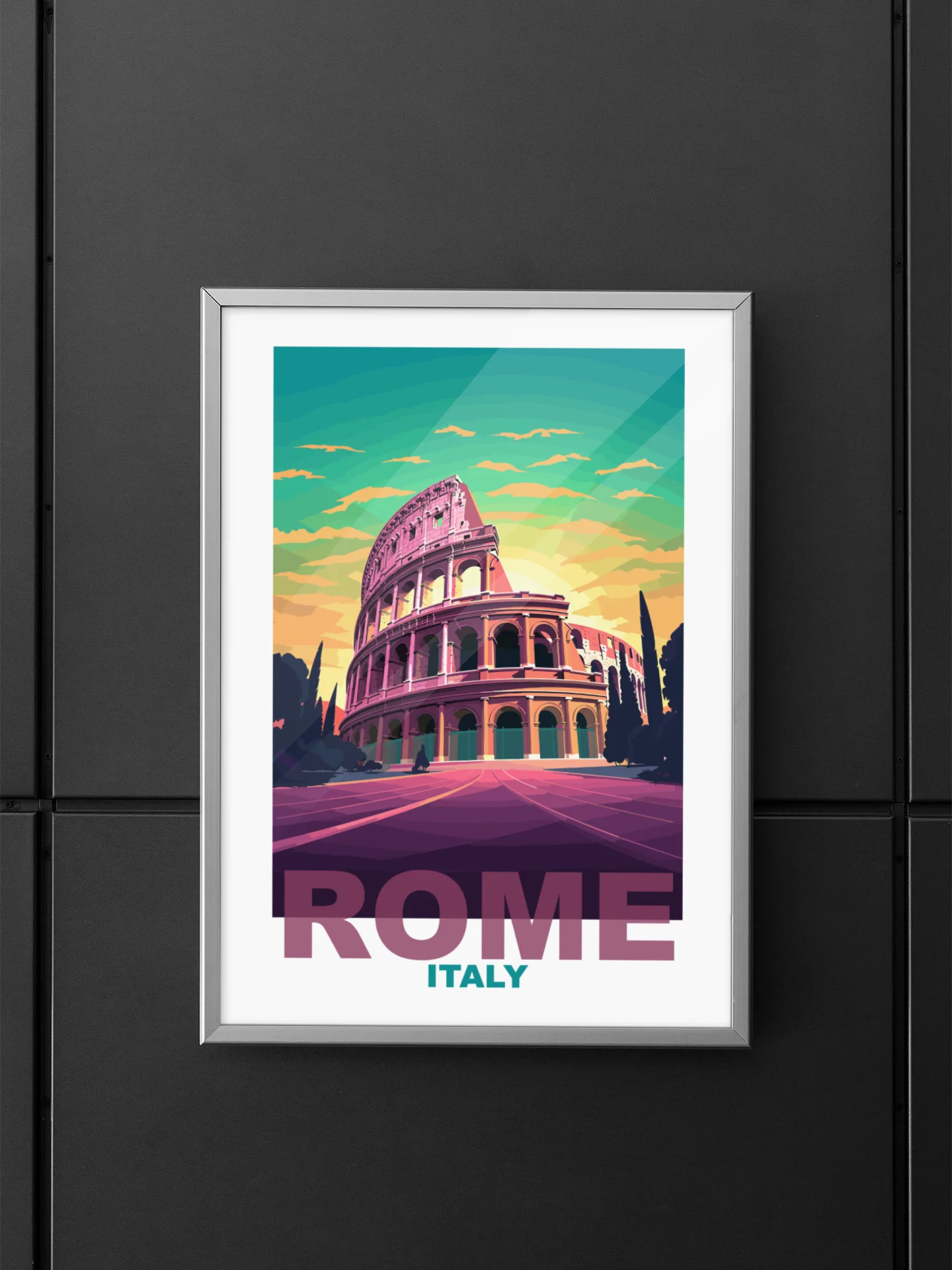 Colosseum at Sunset Poster, Vibrant Rome Italy Skyline Art, Colorful Ancient Ruins Print, Travel-Inspired Wall Decor, Italian Gift Idea product image (5)