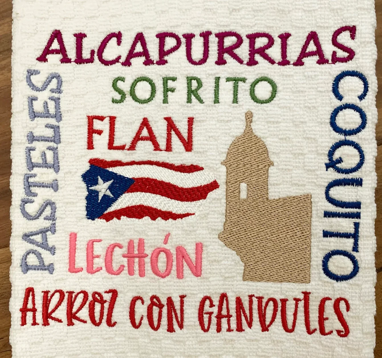 Embroidered Puerto Rican Food Kitchen Towel: Spanish Decor product image (2)