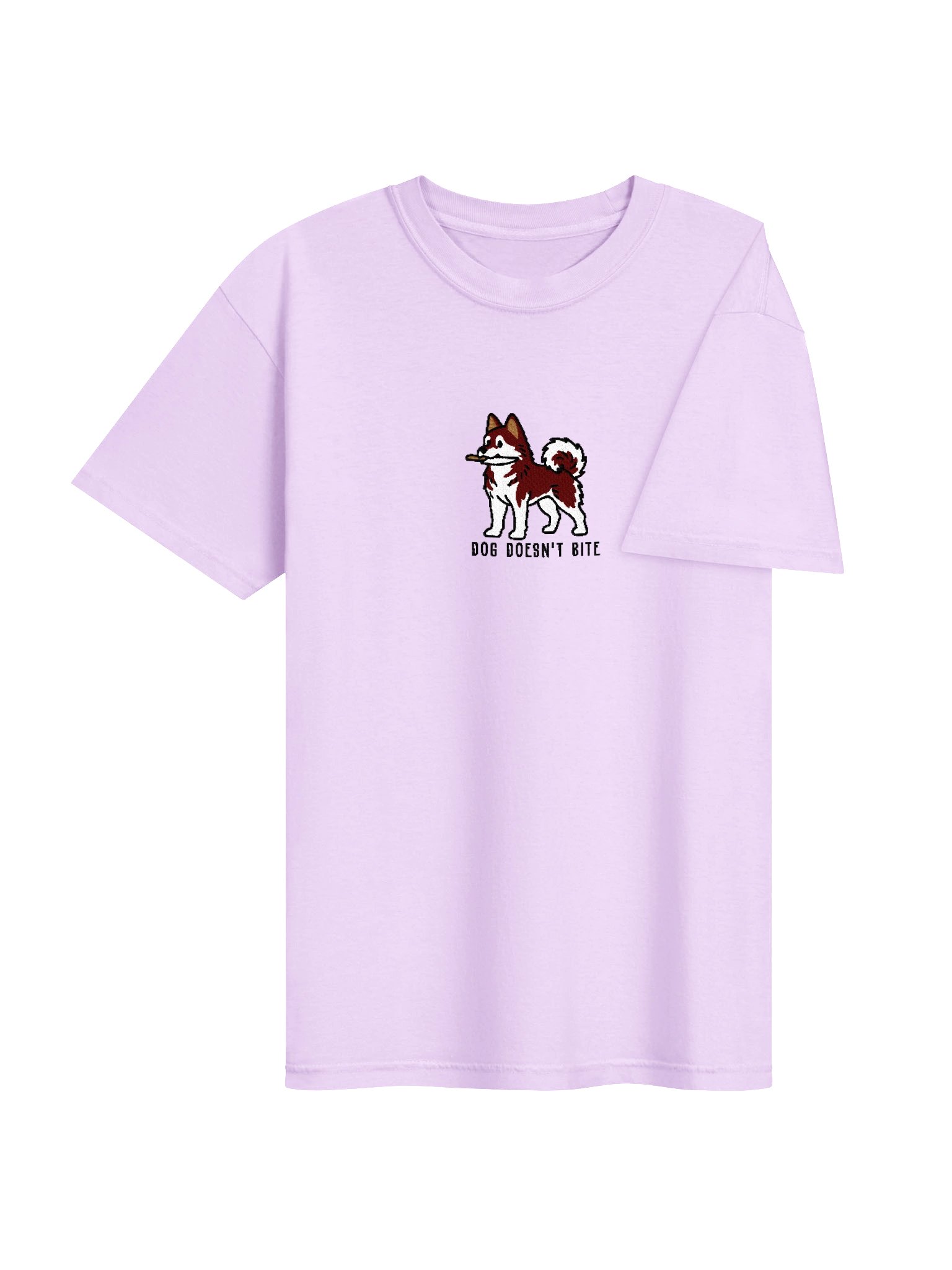 Dog Doesn't Bite Funny Chibi-Style Embroidered T-Shirt for Siberian Husky(Red & White) Owners product image (94)