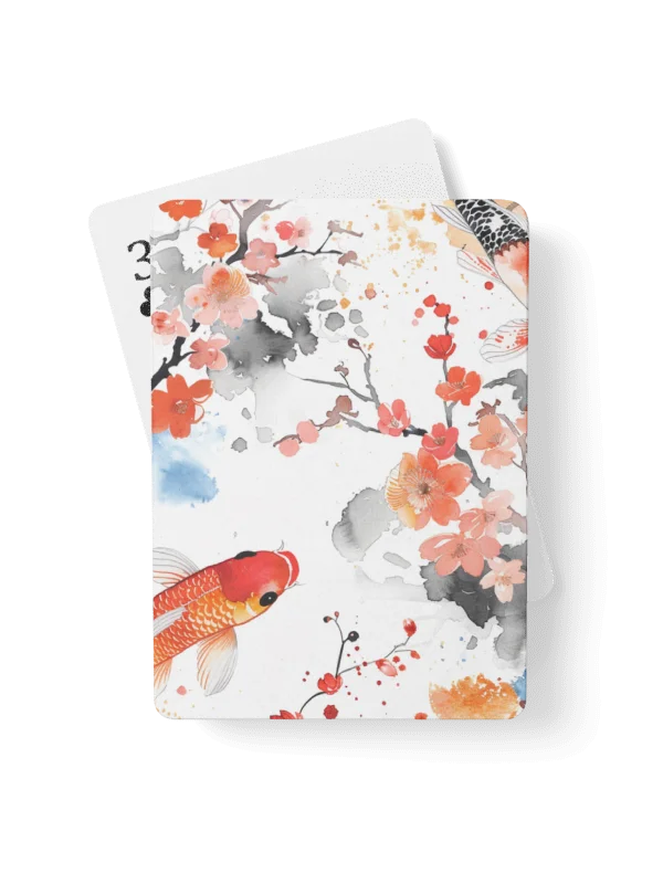 Japanese Koi Fish Playing Cards | Watercolor Sumi-e Floral Cherry Blossom Deck product image (1)