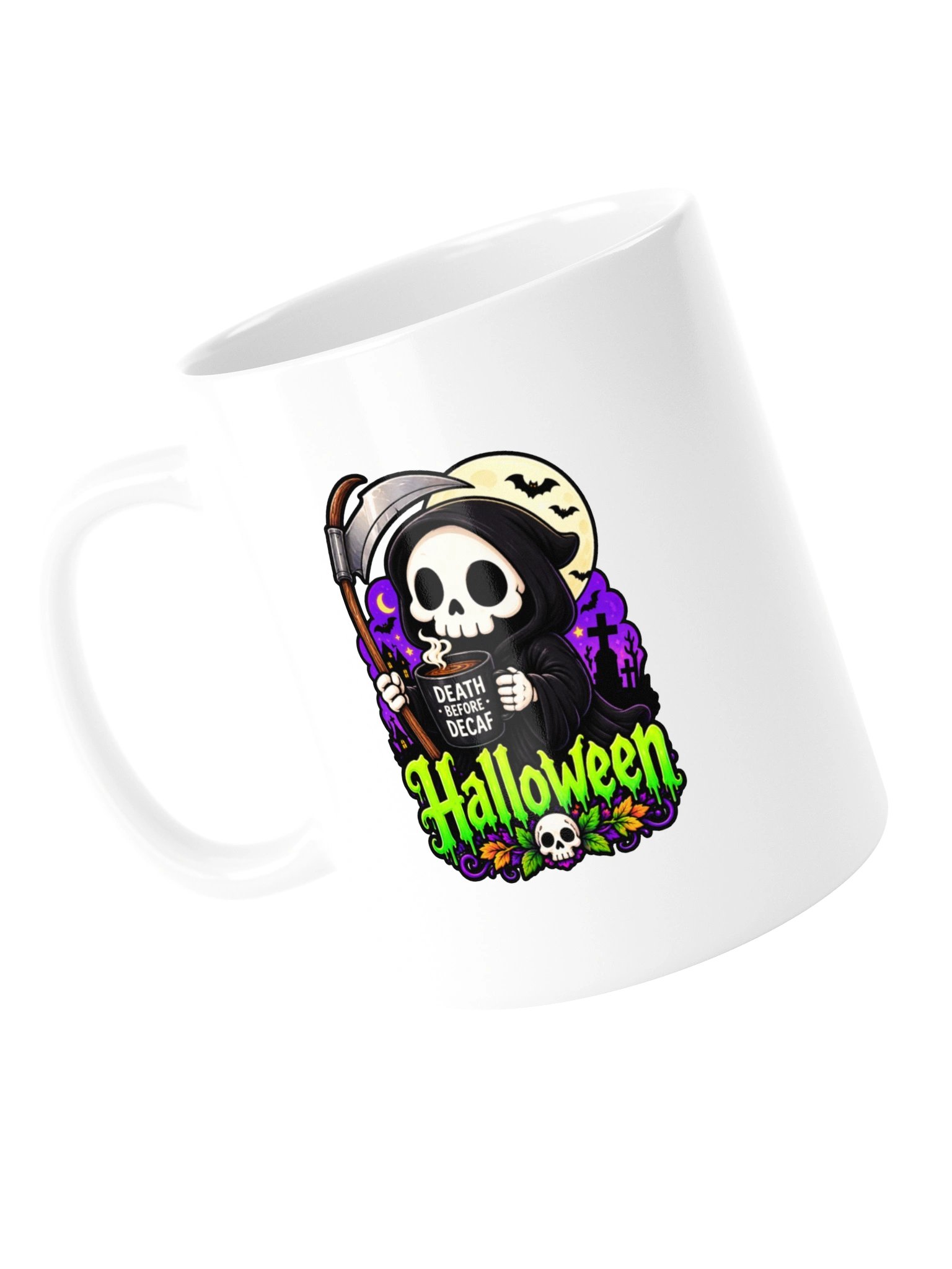 Grim Reaper Halloween Coffee Mug – Death Before Decaf product image (13)
