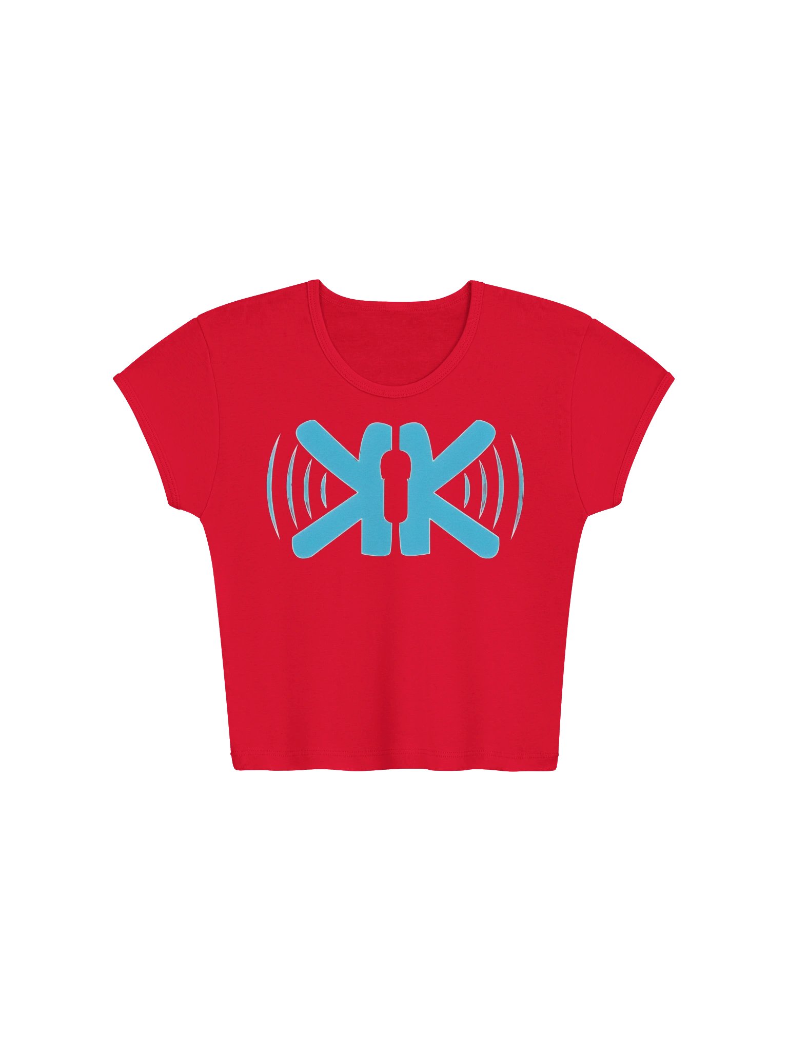 KIUK Large Cyan Logo LA Apparel Womens Ribbed Baby Tee Crop Top - Black Word Logo product image (1)