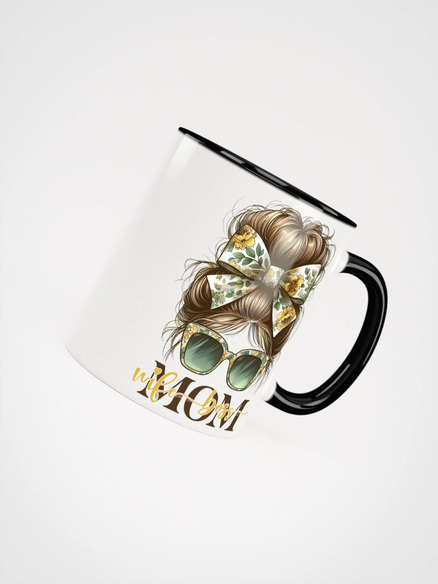 Floral Bow Mom Wife Boss Messy Bun Mug product image (4)