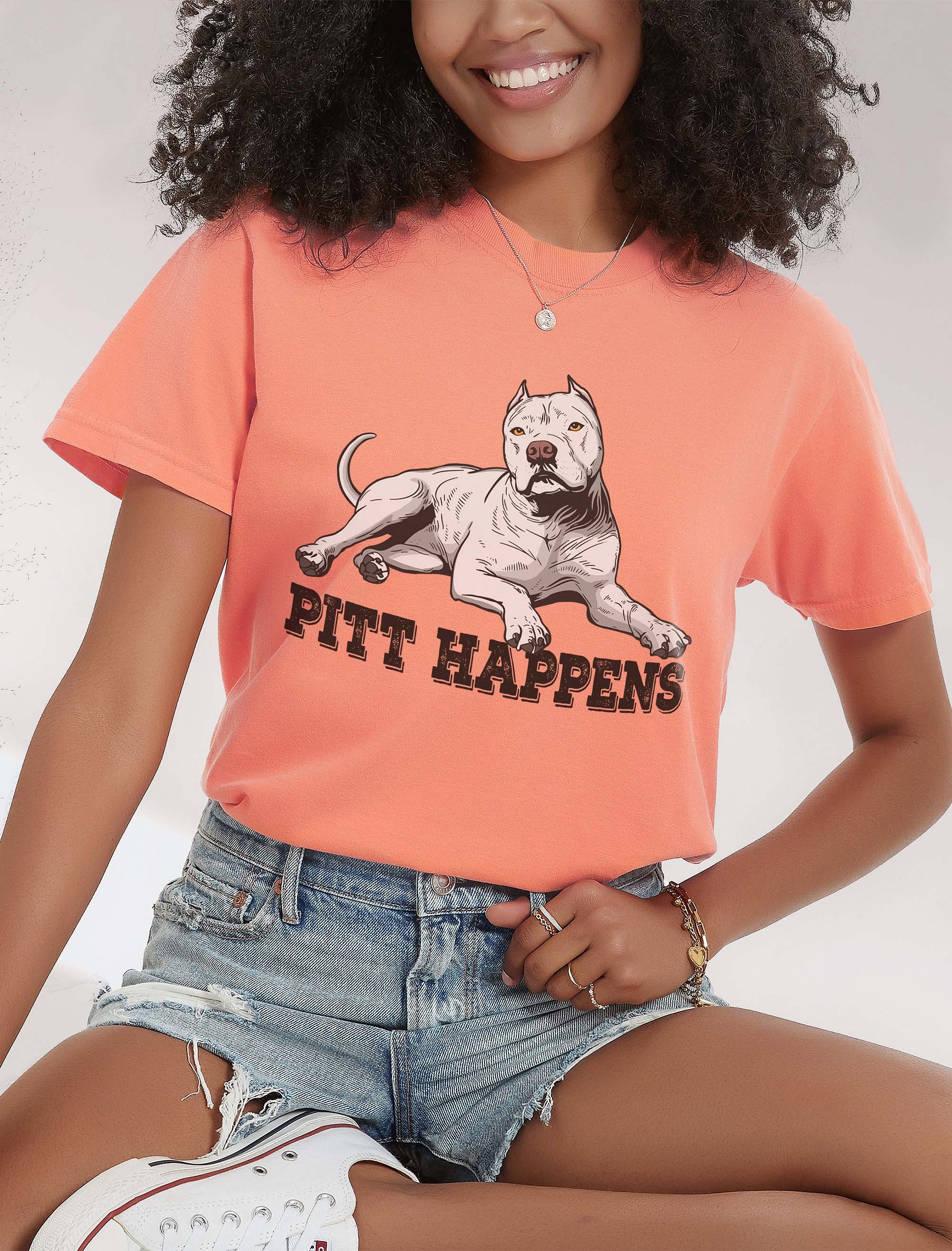 Pitt Happens T-Shirt of a Pitbull Terrier (Cropped Ears - White) | Funny T-Shirt for Pitbull, Bully, and Staffordshire Terrier Paw-rents product image (2)