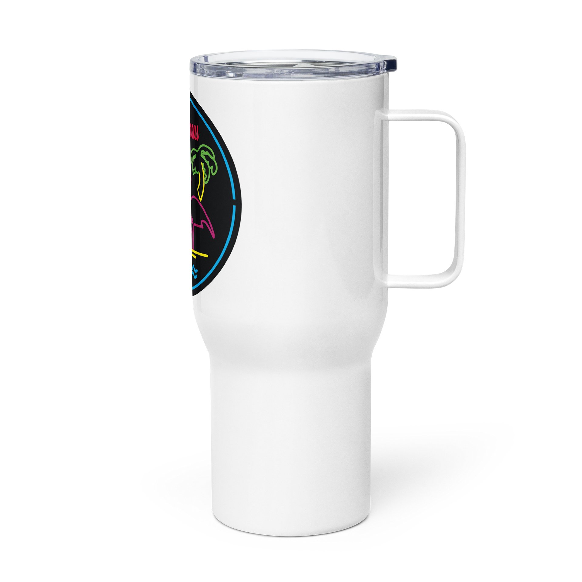 Elbo Room World Famous Neon Flamingo Travel Tumbler with Handle | White product image (4)