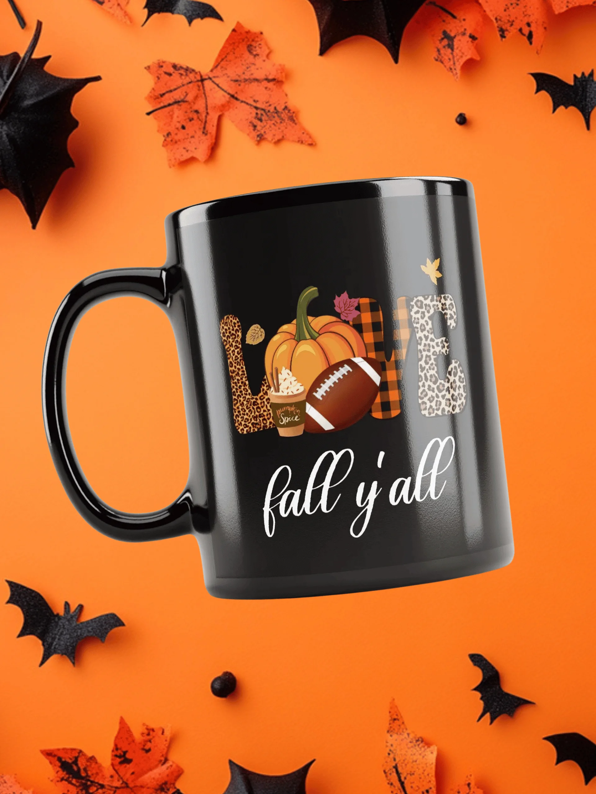 Love Fall Y'all Football Pumpkin Spice Black Mug product image (1)
