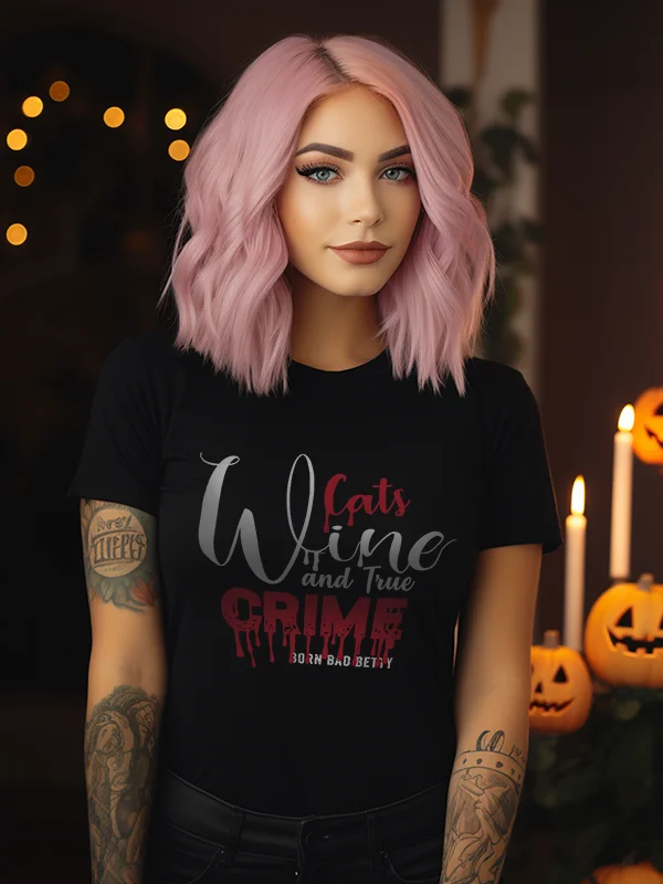 Cats, Wine and True Crime Women's T-shirt product image (1)