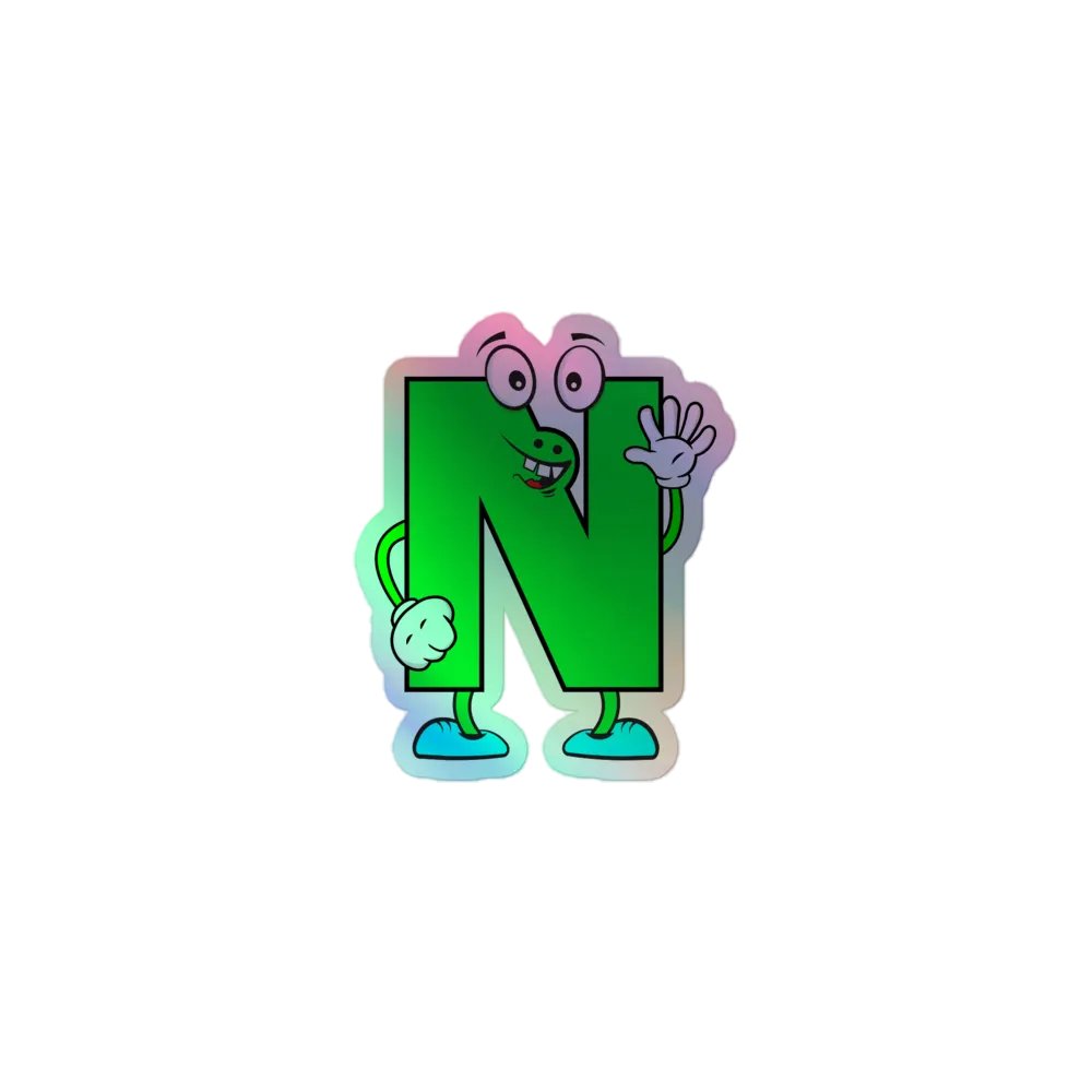 N Letter Cartoon Character Holographic Sticker product image (1)