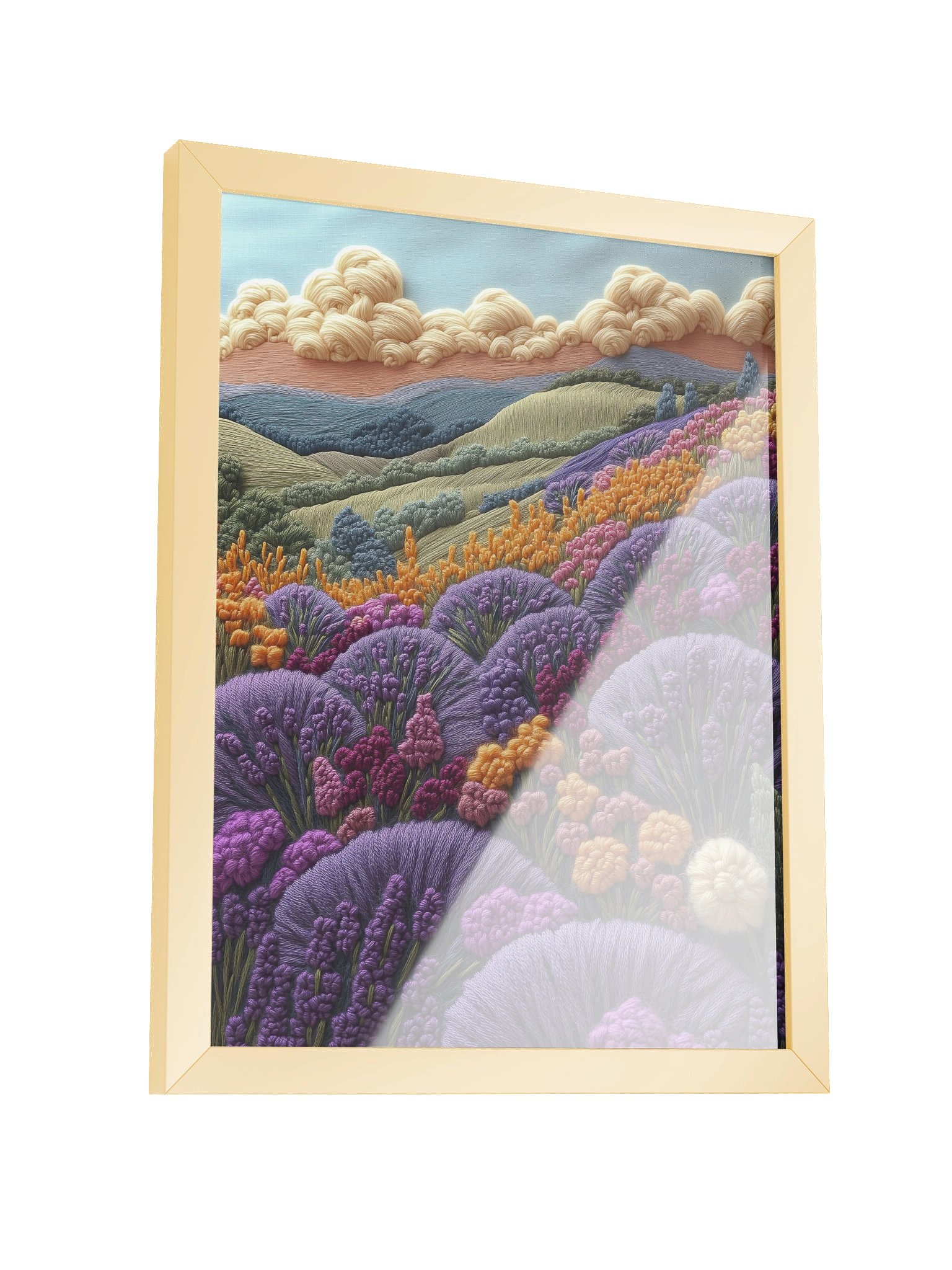 Summer Fields of Hokkaido | Embroidery-Style Wall Art — Framed Print product image (3)